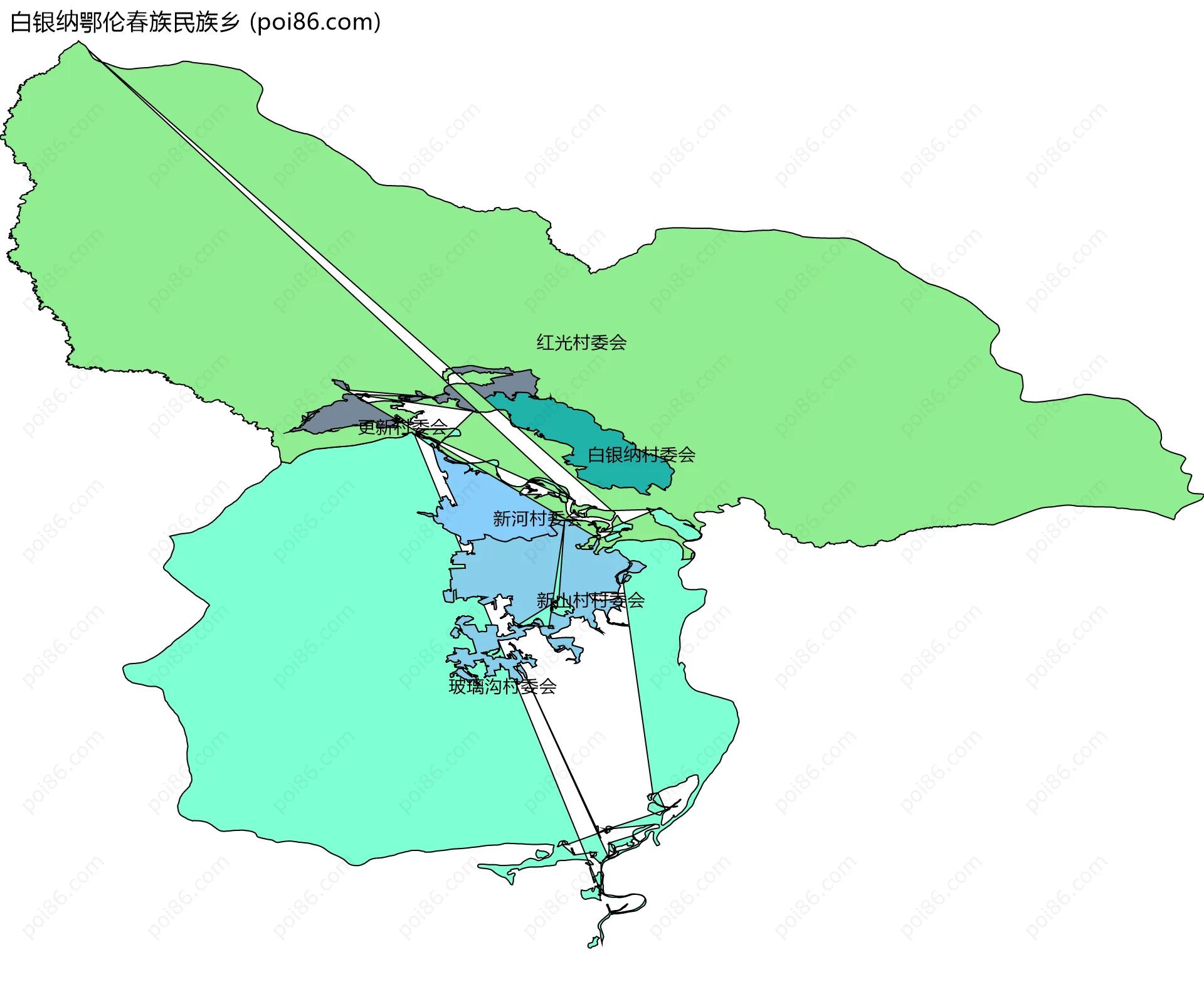 白银纳鄂伦春族民族乡边界地图(五级行政区划)