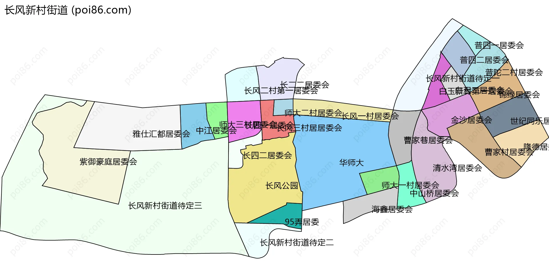 长风新村街道边界地图(五级行政区划)