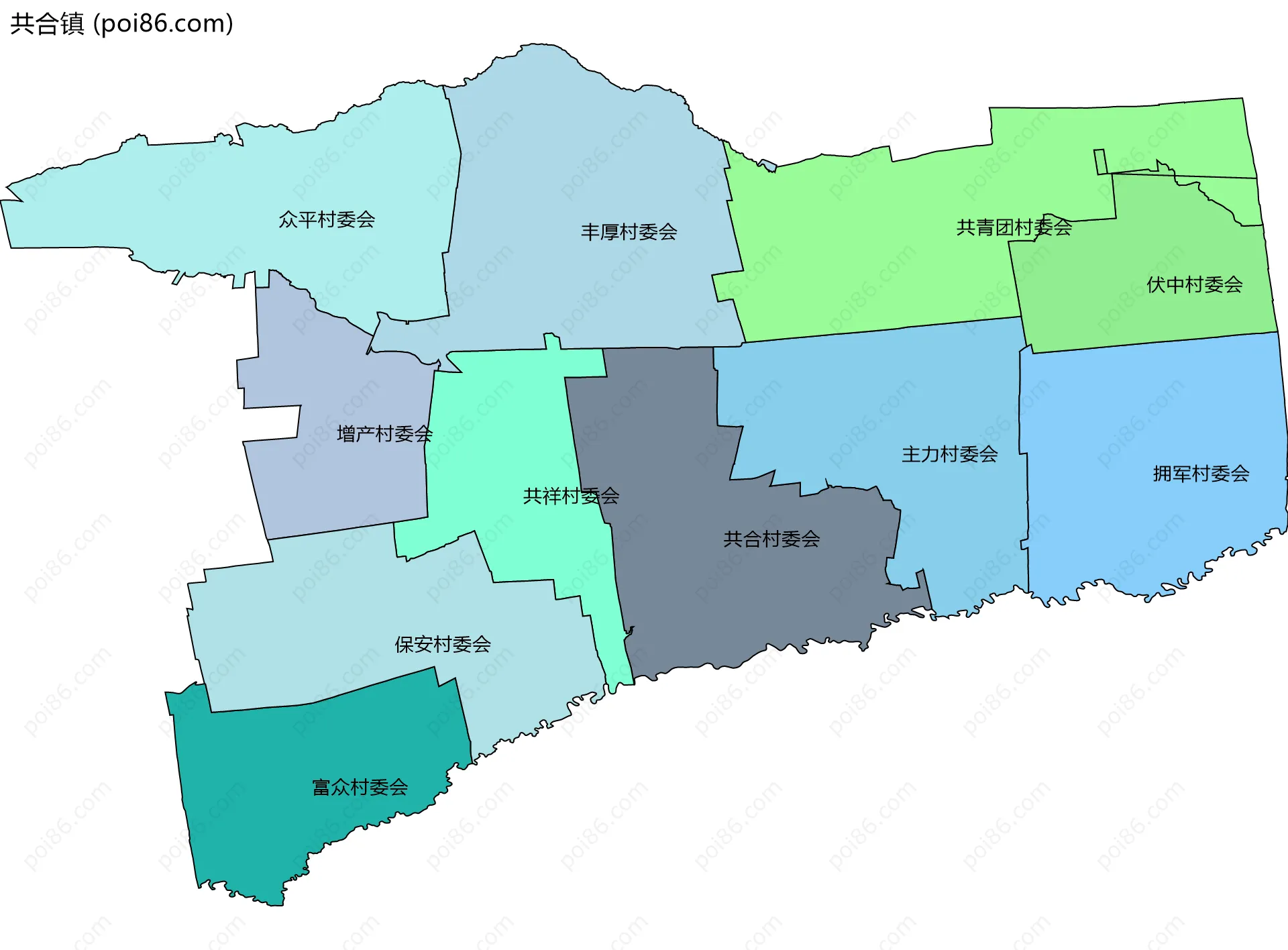 共合镇边界地图(五级行政区划)