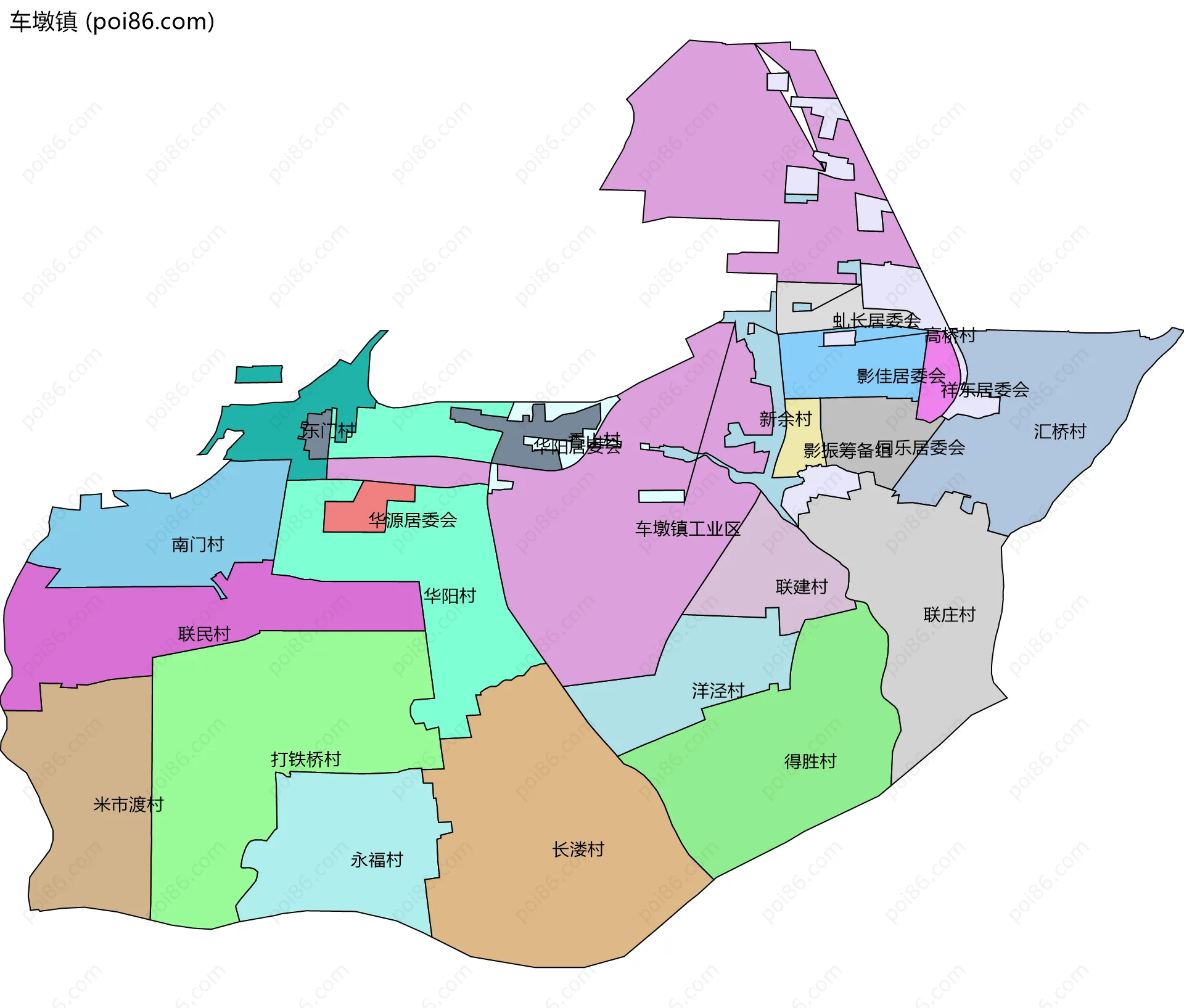 车墩镇边界地图(五级行政区划)