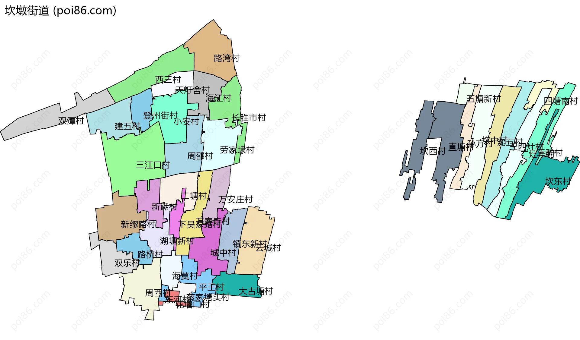 坎墩街道边界地图(五级行政区划)
