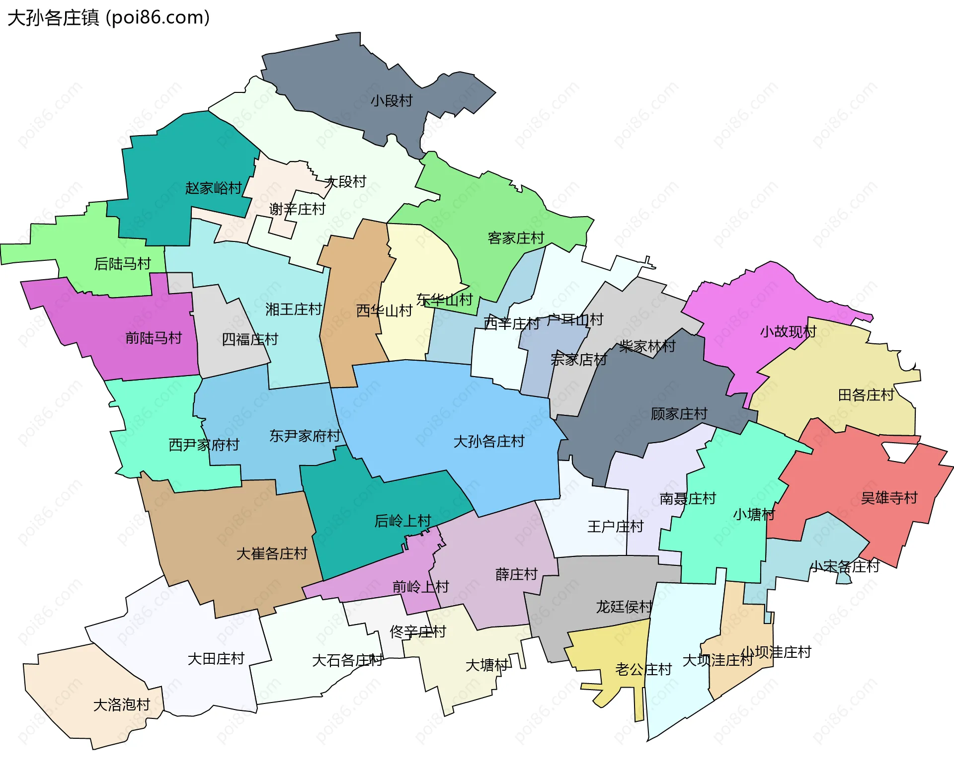 大孙各庄镇边界地图(五级行政区划)