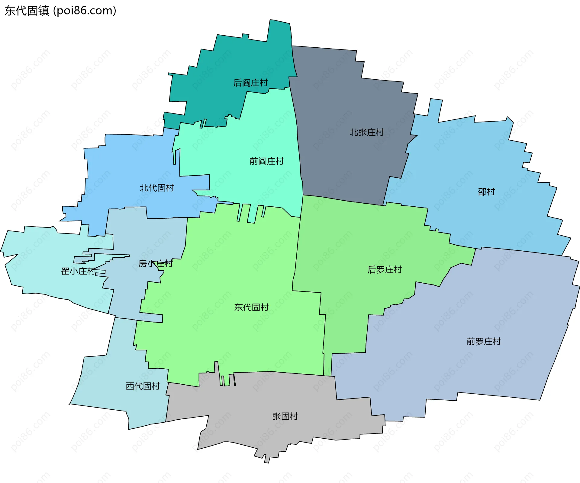 东代固镇边界地图(五级行政区划)