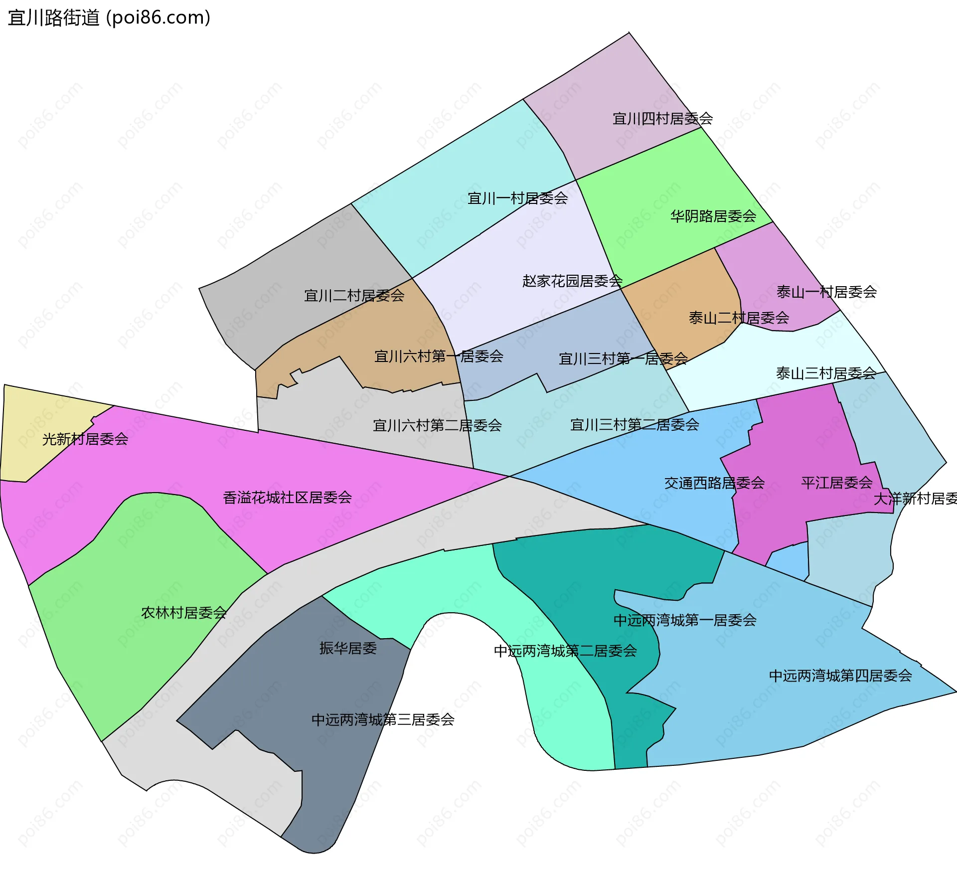 宜川路街道边界地图(五级行政区划)