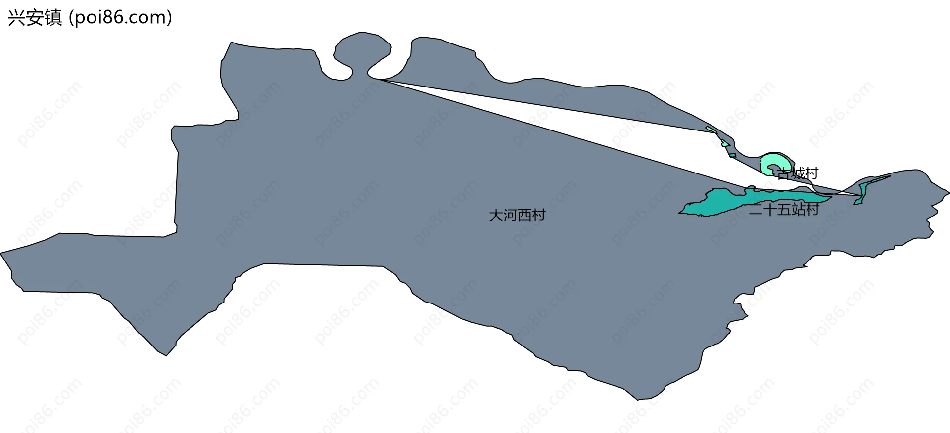 兴安镇边界地图(五级行政区划)