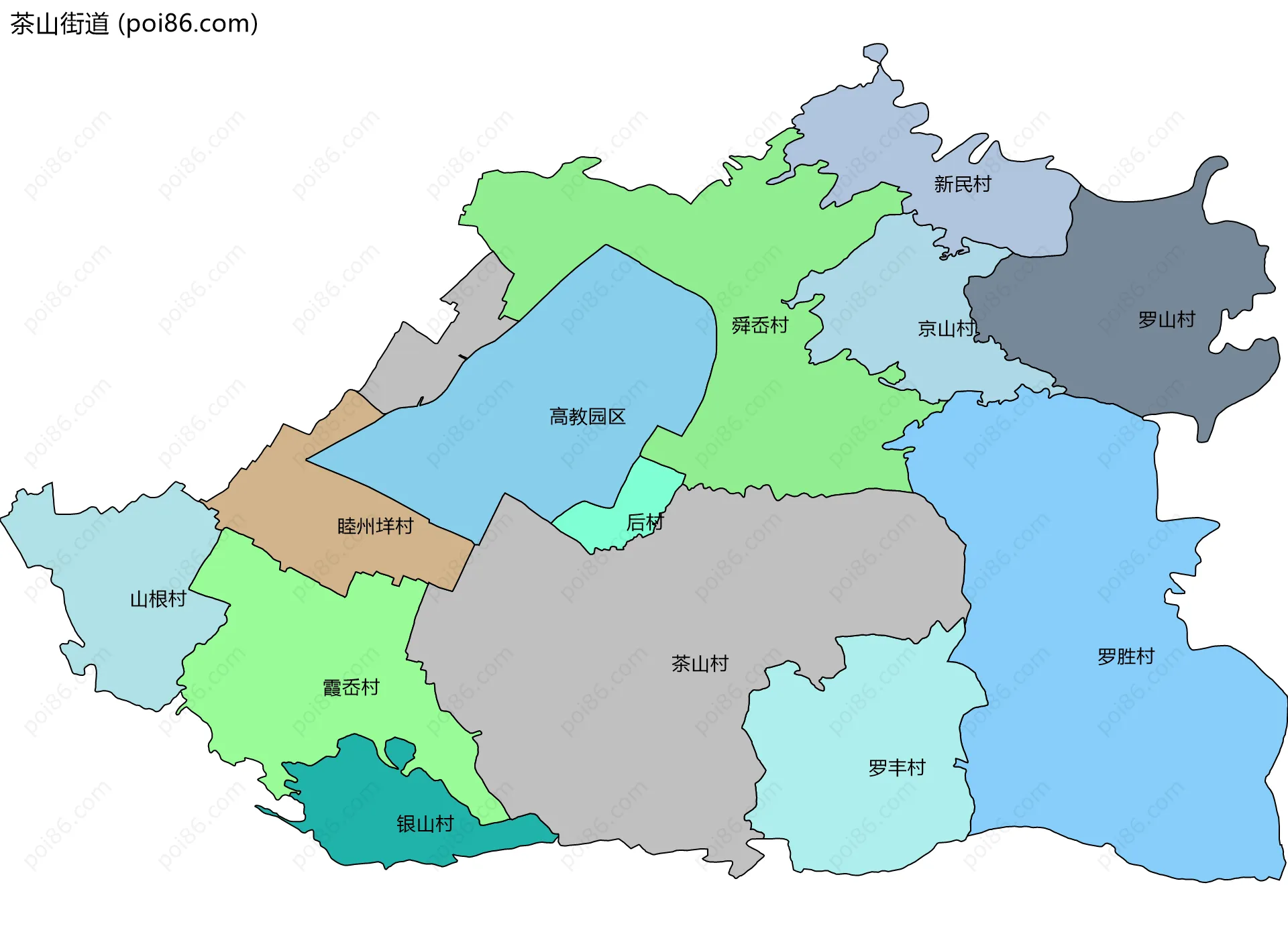 茶山街道边界地图(五级行政区划)