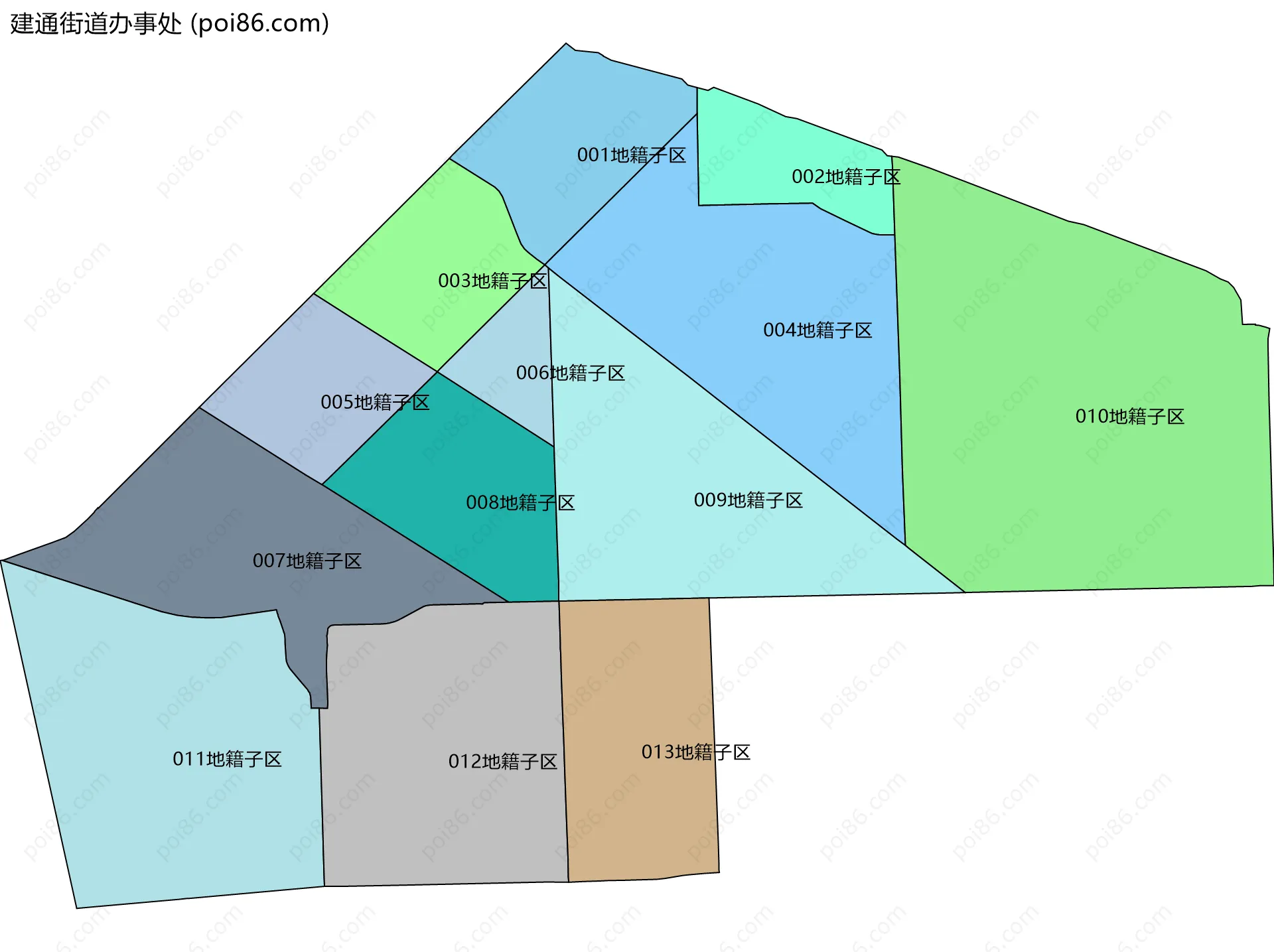 建通街道办事处边界地图(五级行政区划)