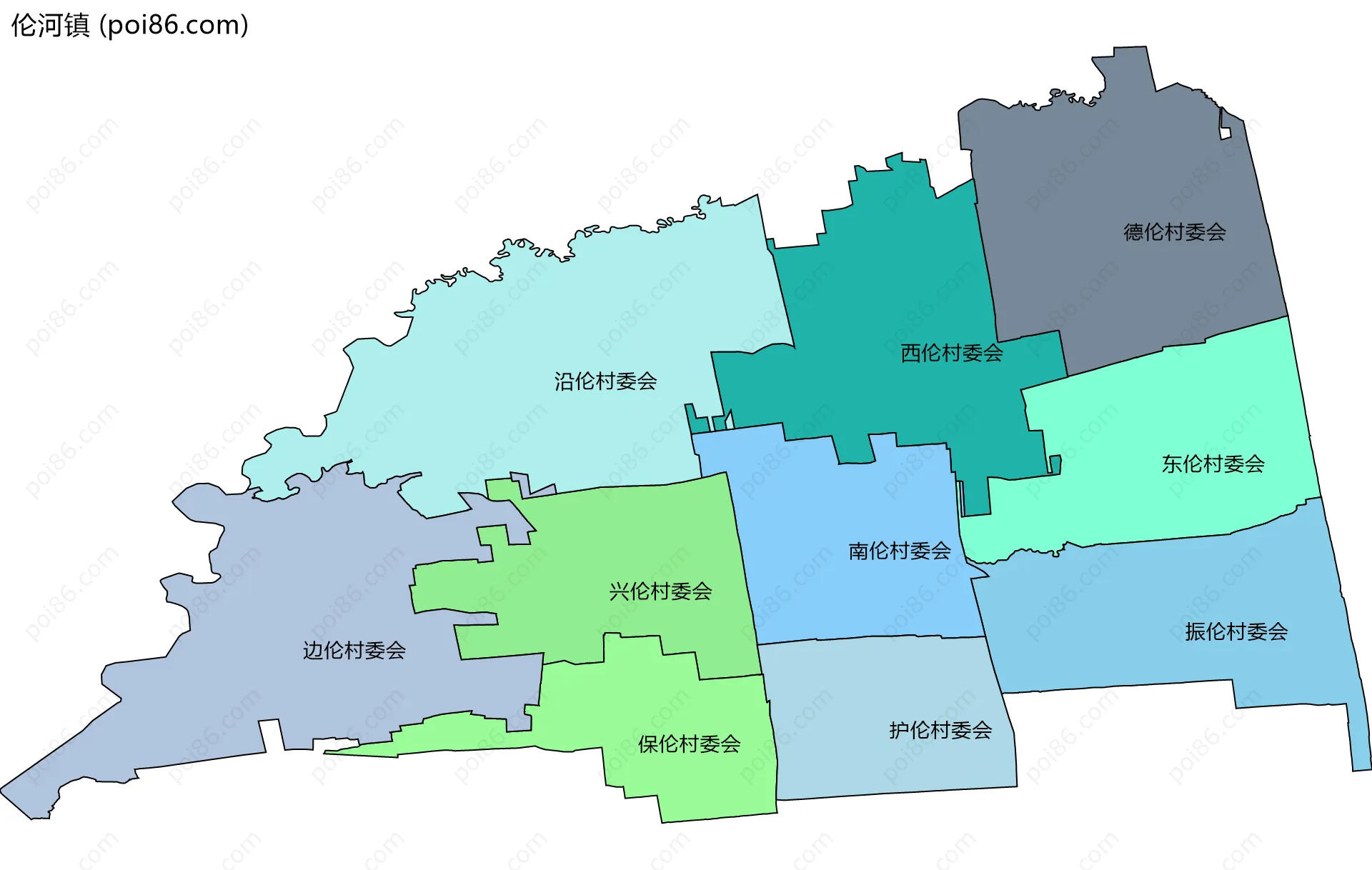 伦河镇边界地图(五级行政区划)