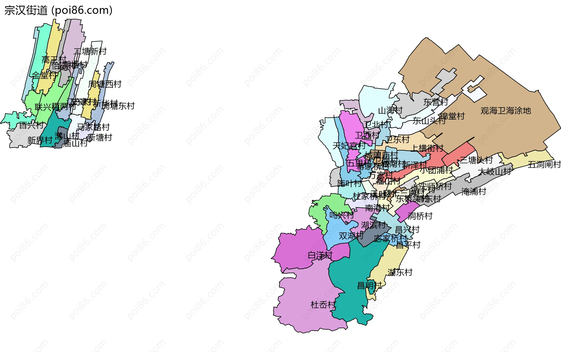宗汉街道边界地图(五级行政区划)