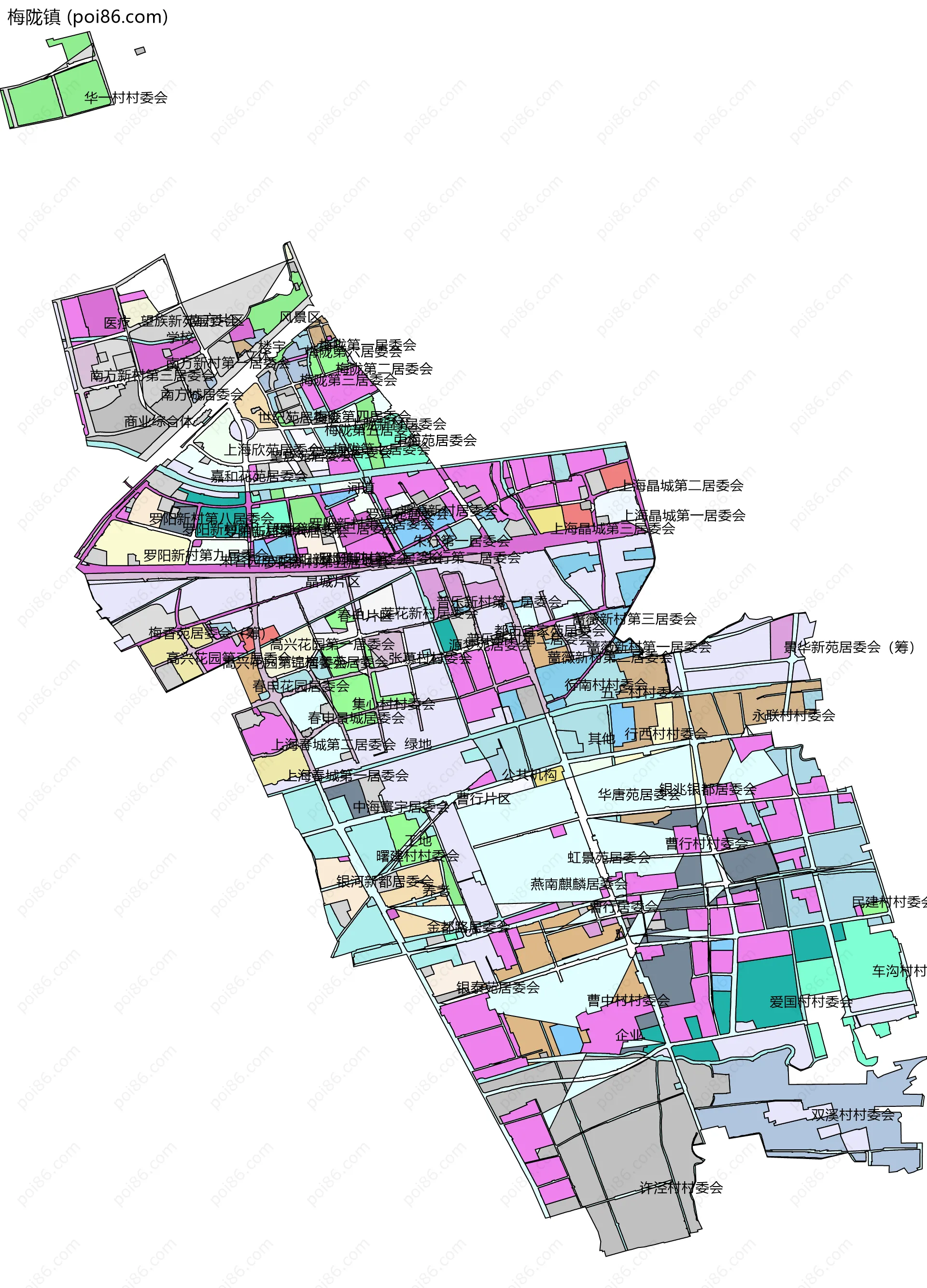 梅陇镇边界地图(五级行政区划)