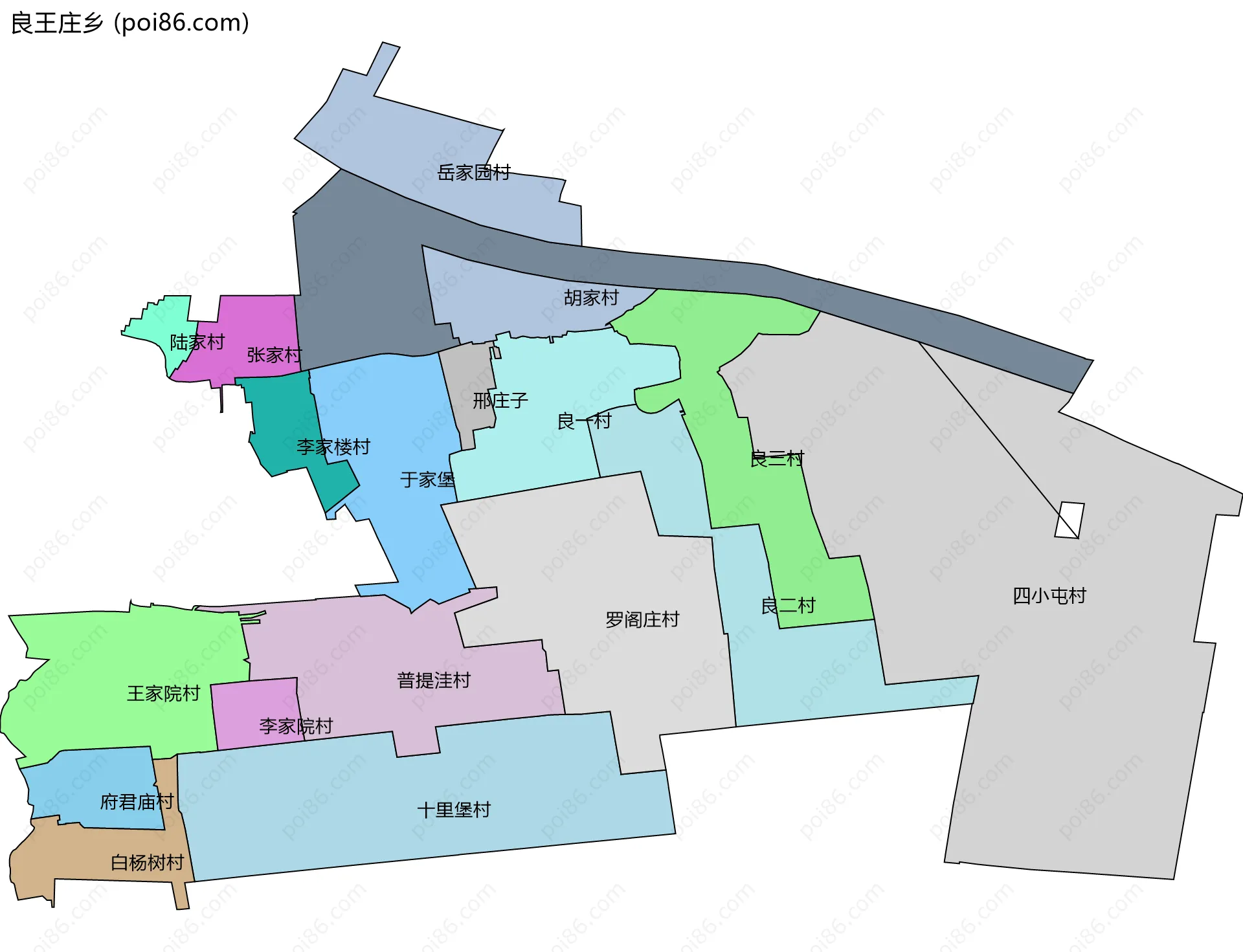 良王庄乡边界地图(五级行政区划)