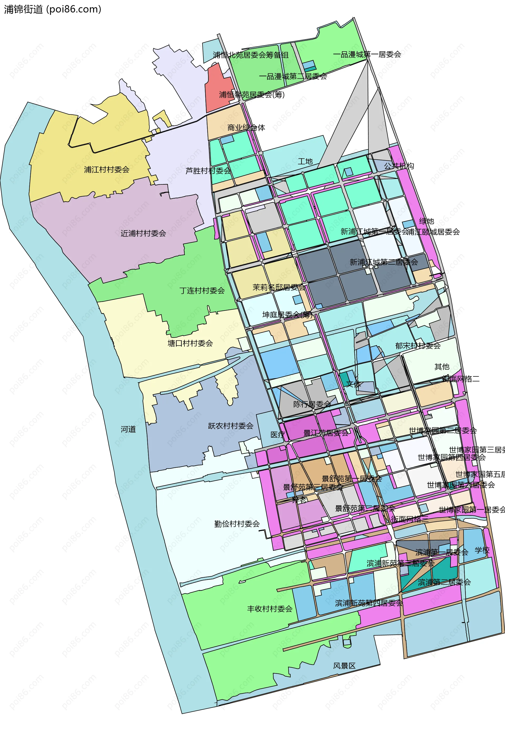 浦锦街道边界地图(五级行政区划)