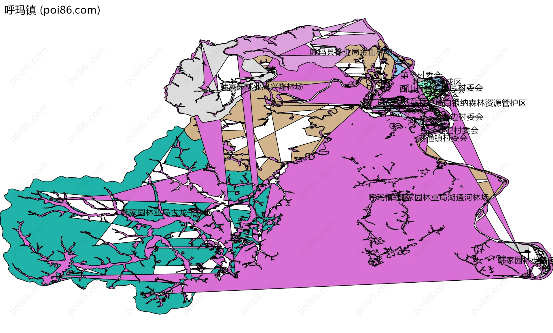 呼玛镇边界地图(五级行政区划)