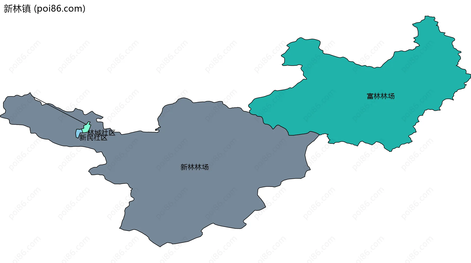 新林镇边界地图(五级行政区划)