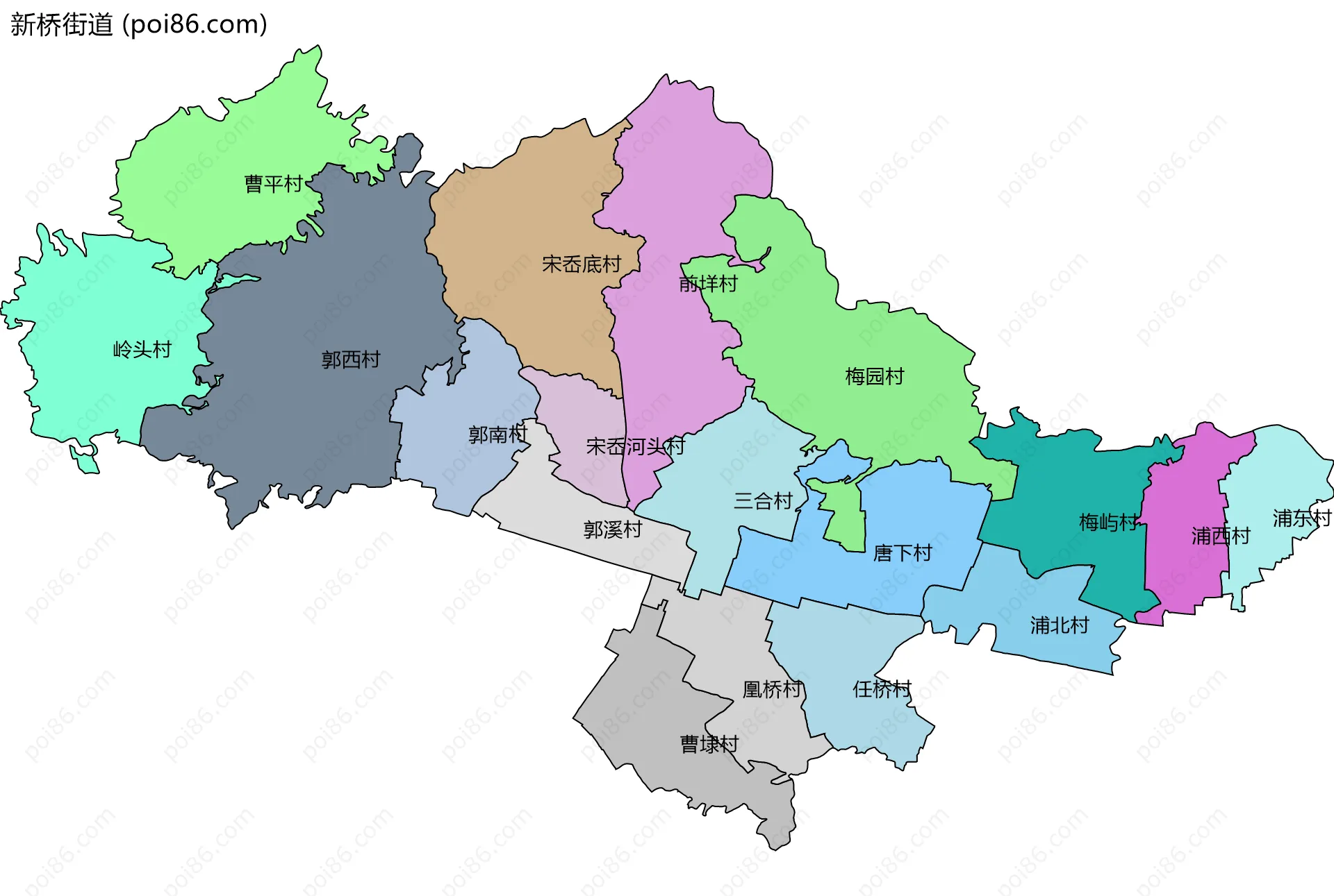 新桥街道边界地图(五级行政区划)
