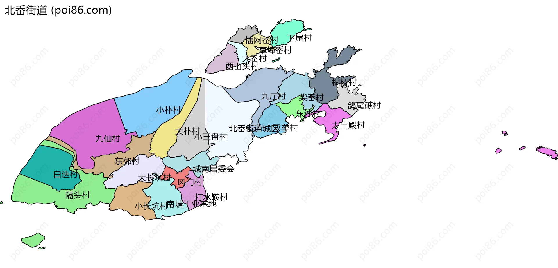 北岙街道边界地图(五级行政区划)