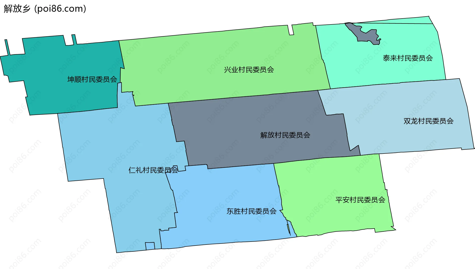 解放乡边界地图(五级行政区划)