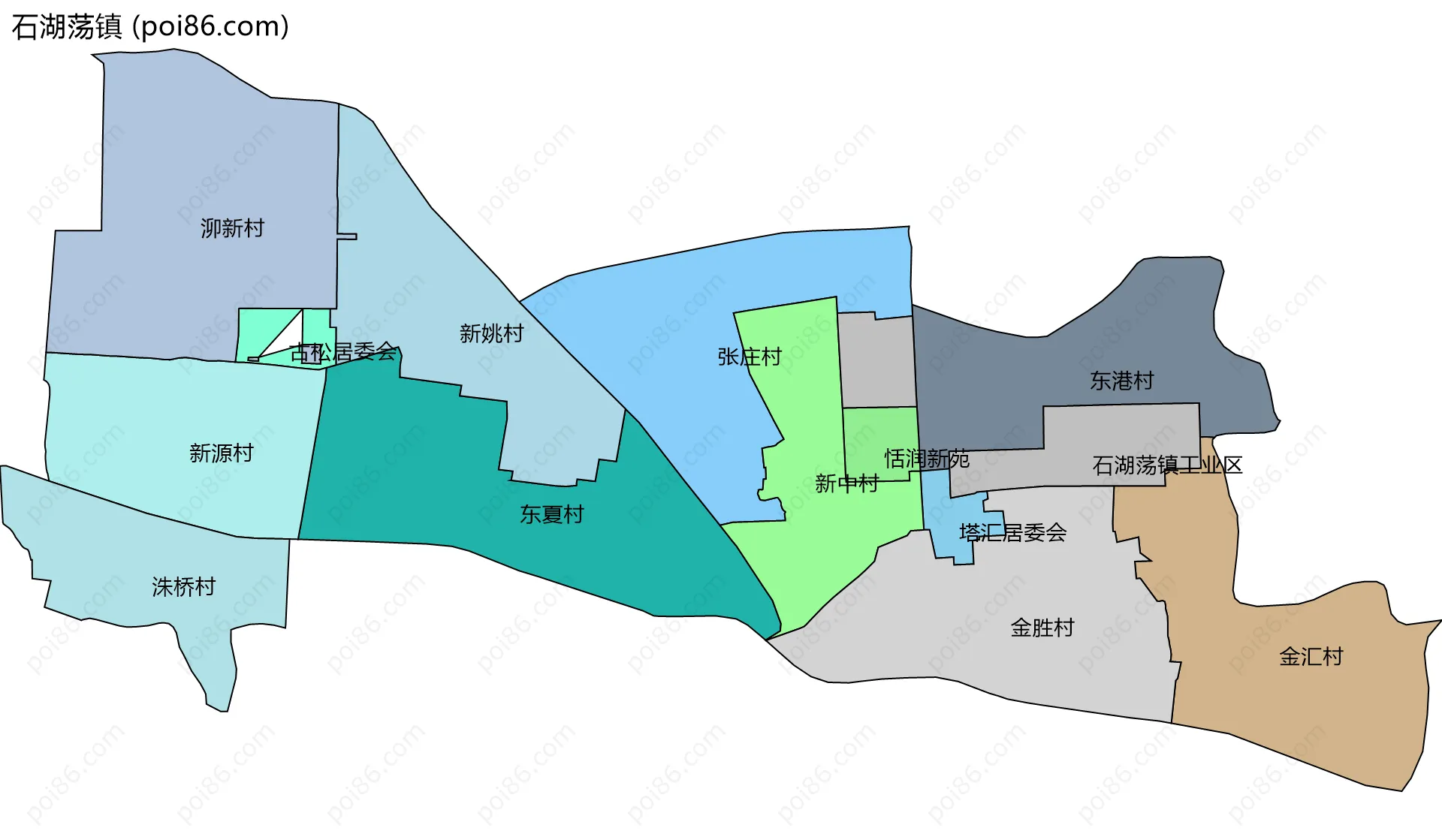 石湖荡镇边界地图(五级行政区划)