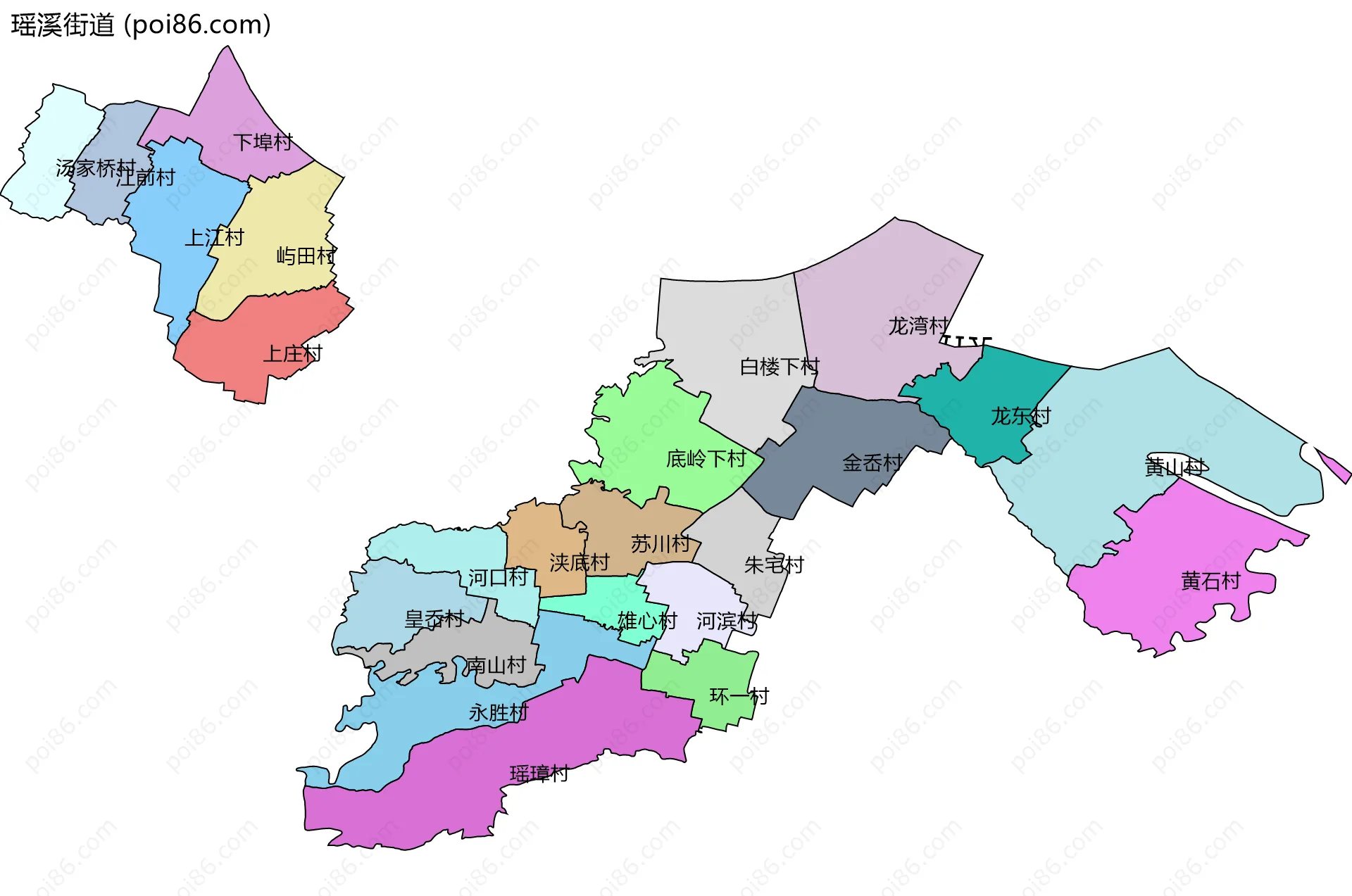 瑶溪街道边界地图(五级行政区划)
