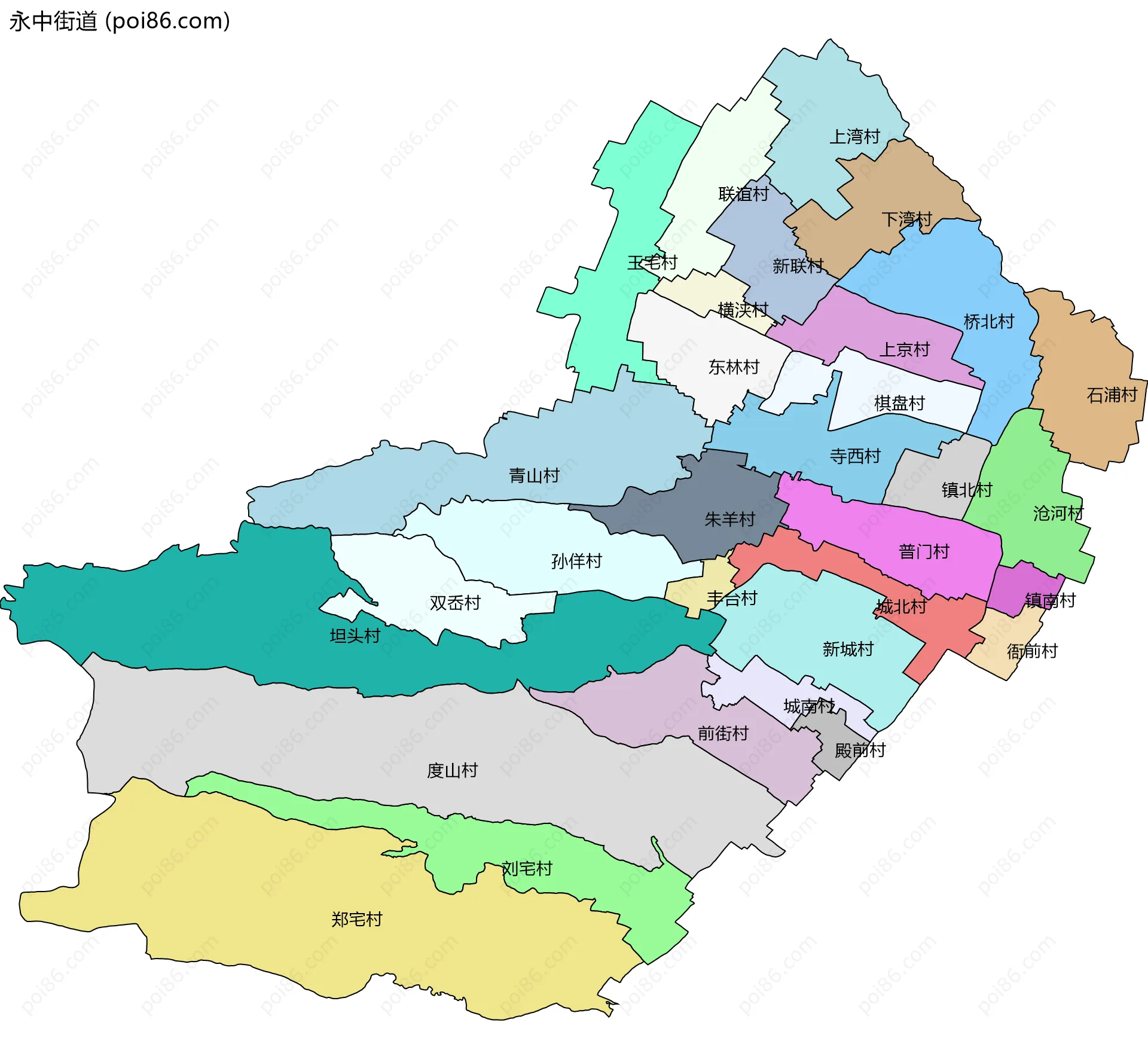 永中街道边界地图(五级行政区划)