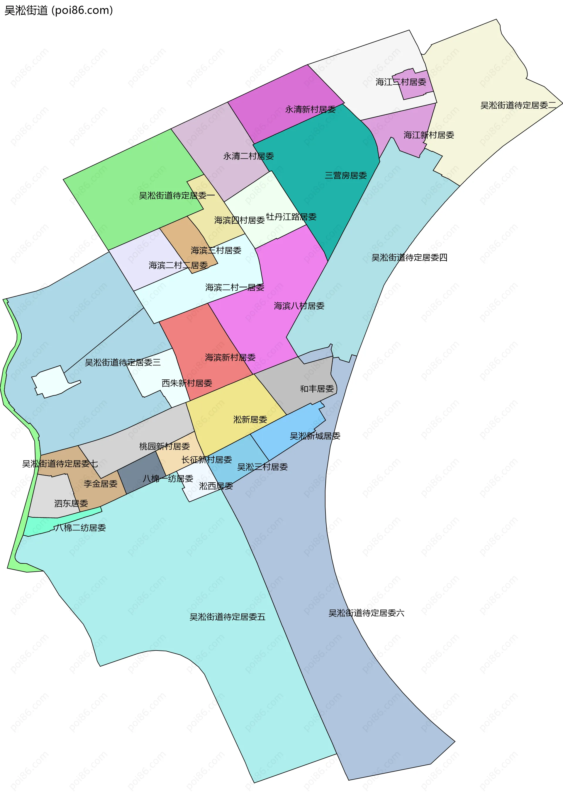 吴淞街道边界地图(五级行政区划)