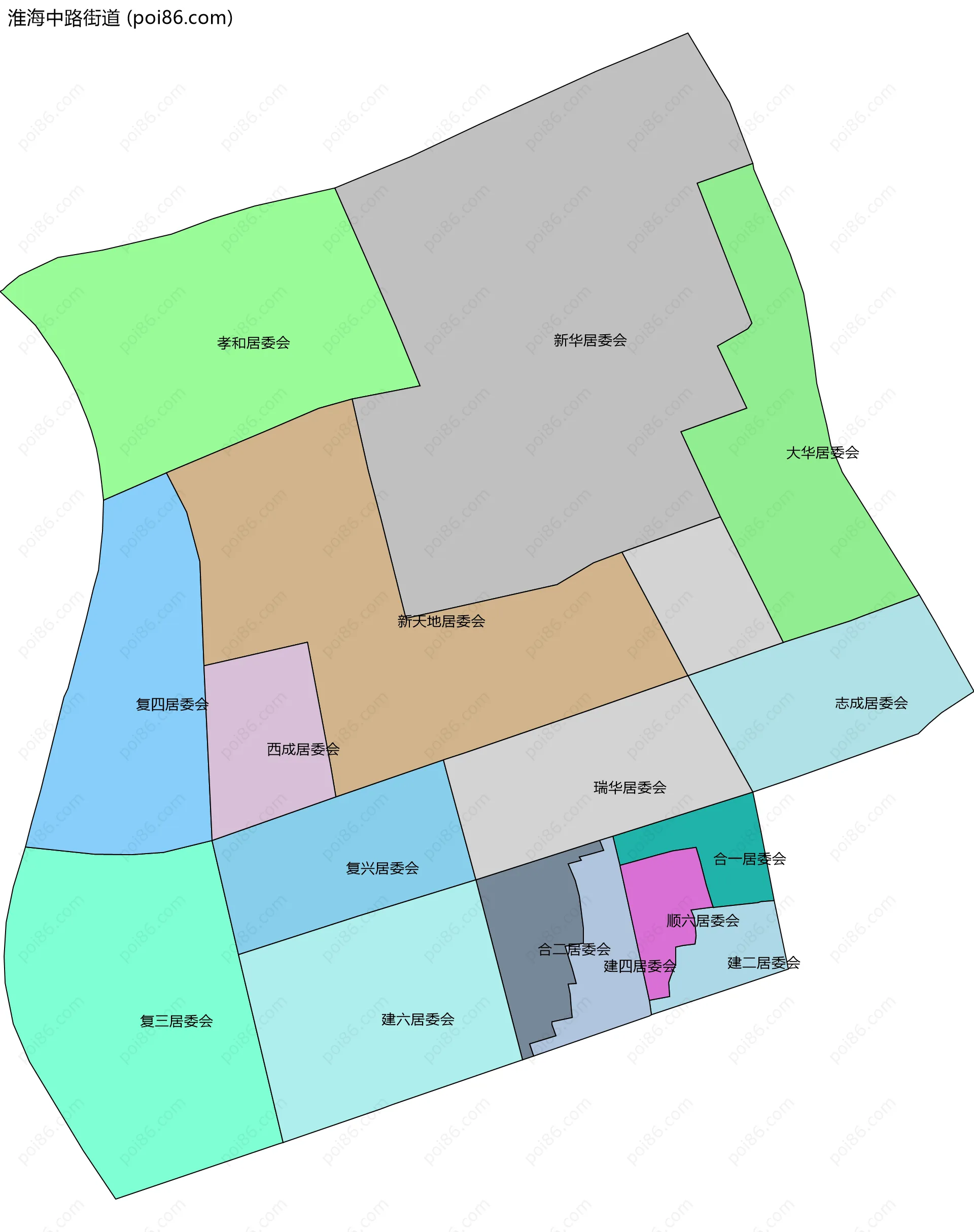 淮海中路街道边界地图(五级行政区划)
