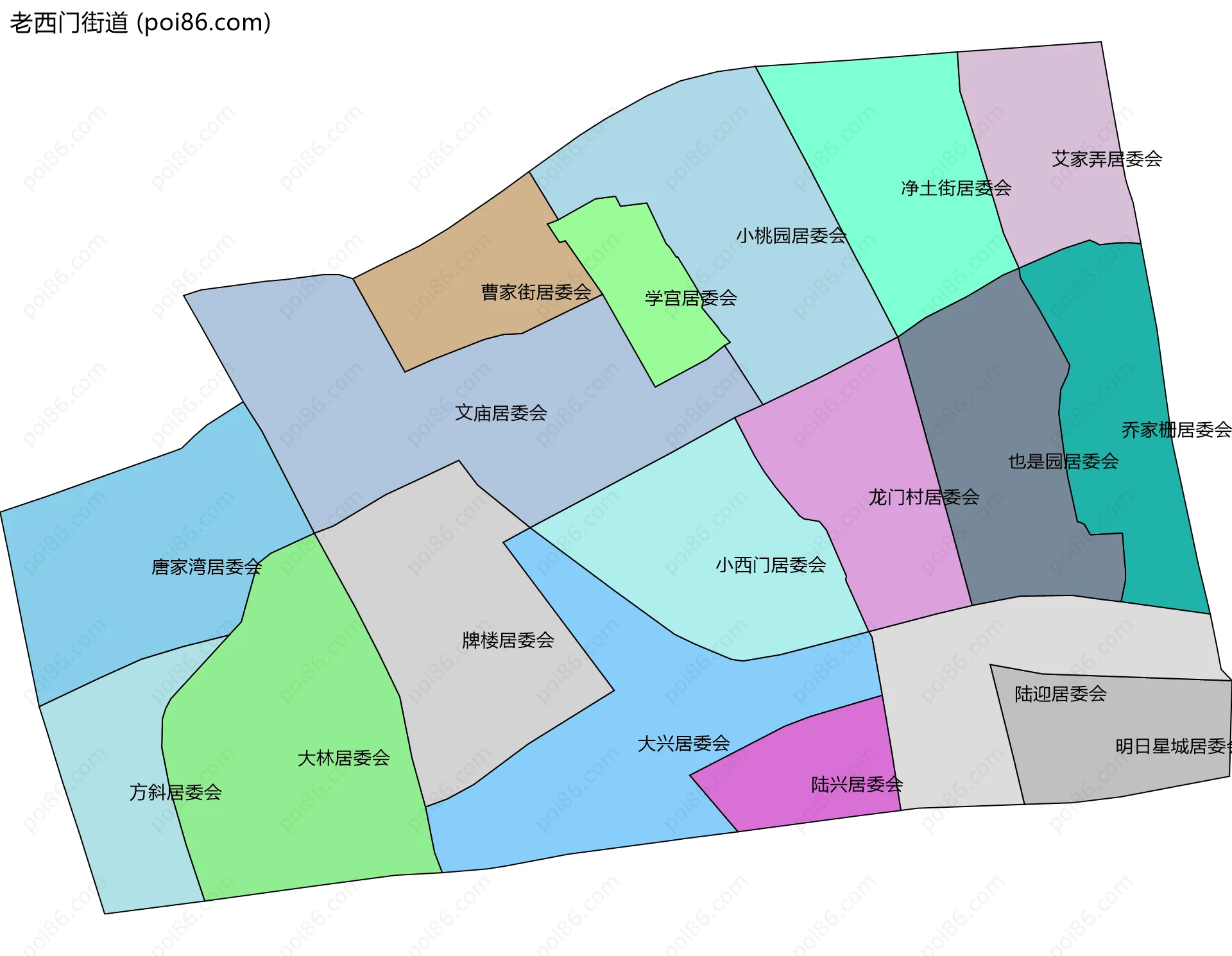 老西门街道边界地图(五级行政区划)