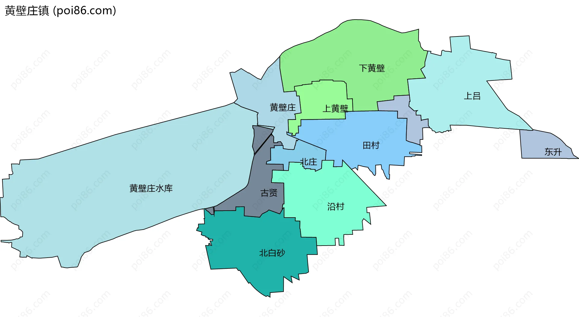 黄壁庄镇边界地图(五级行政区划)
