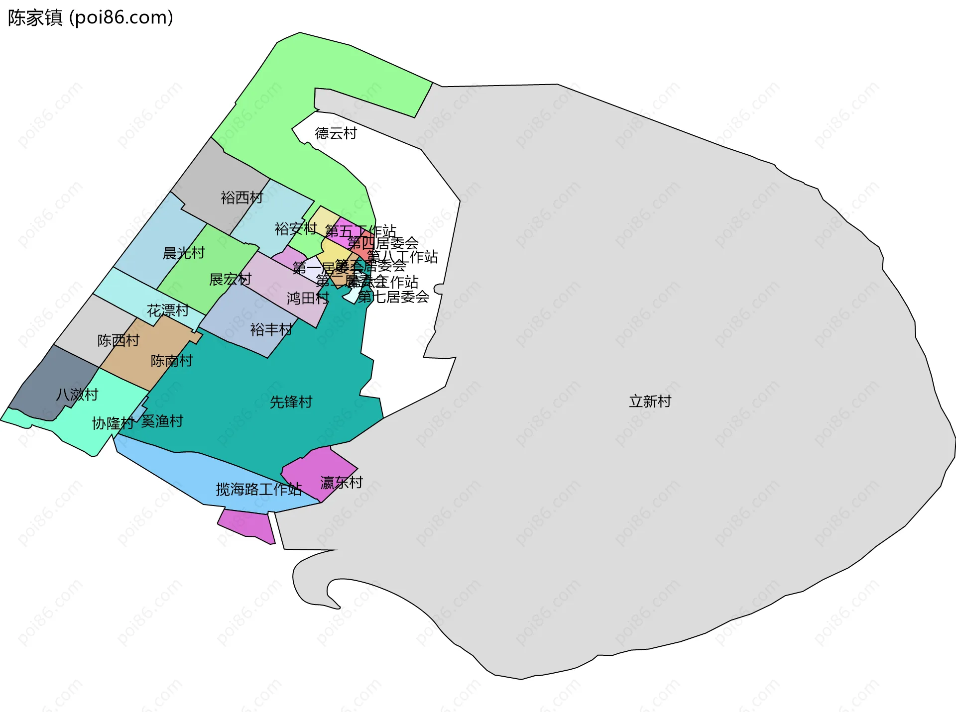 陈家镇边界地图(五级行政区划)