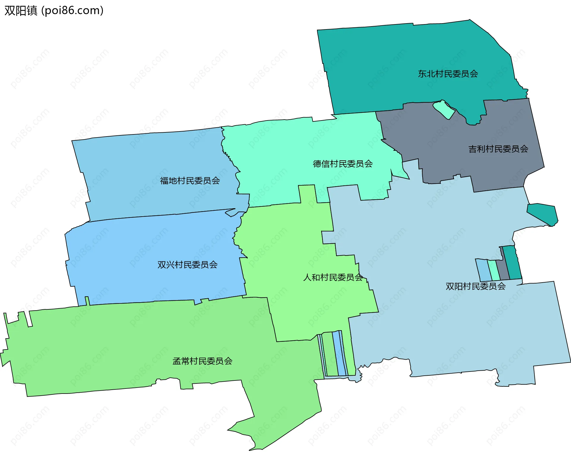 双阳镇边界地图(五级行政区划)
