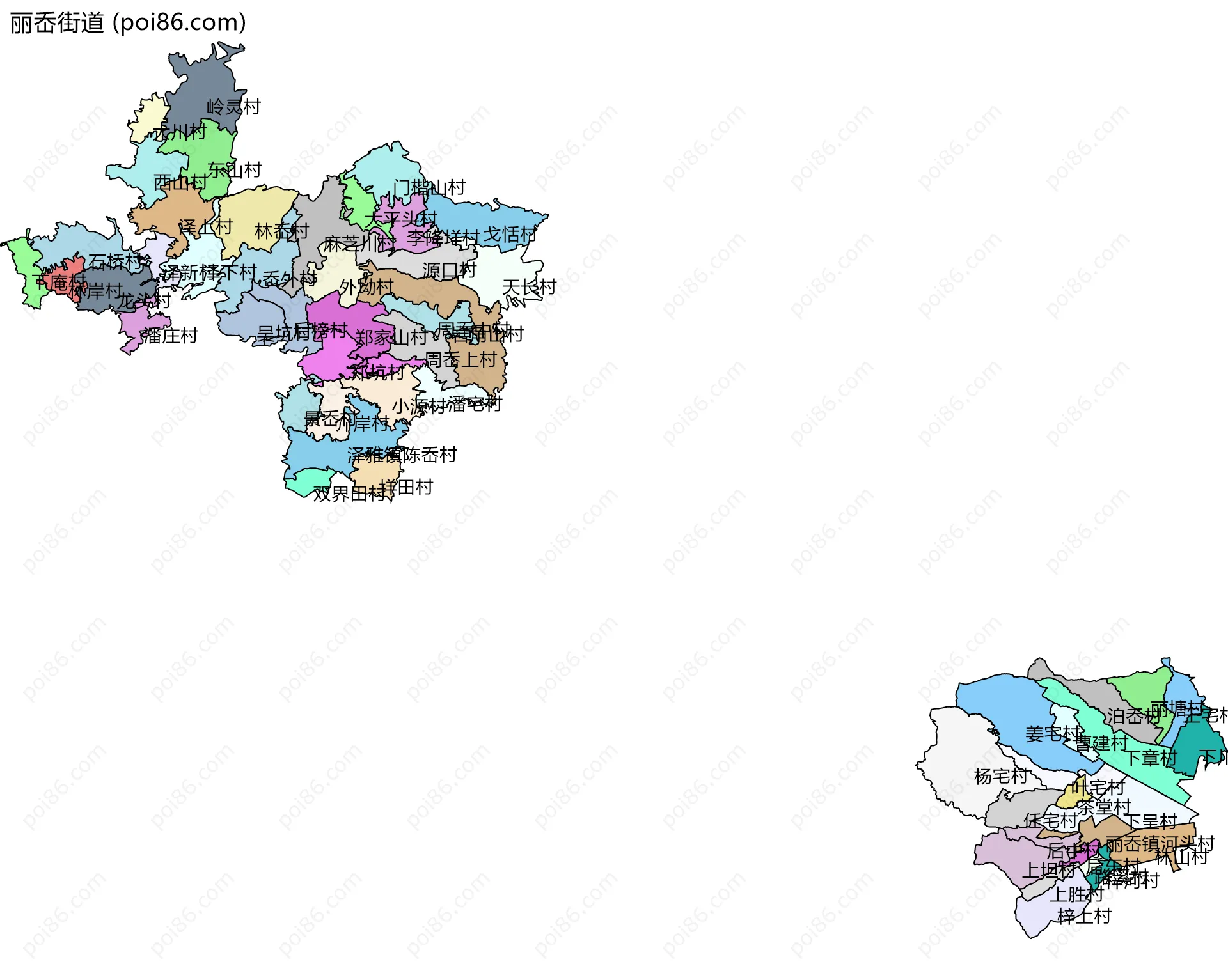 丽岙街道边界地图(五级行政区划)