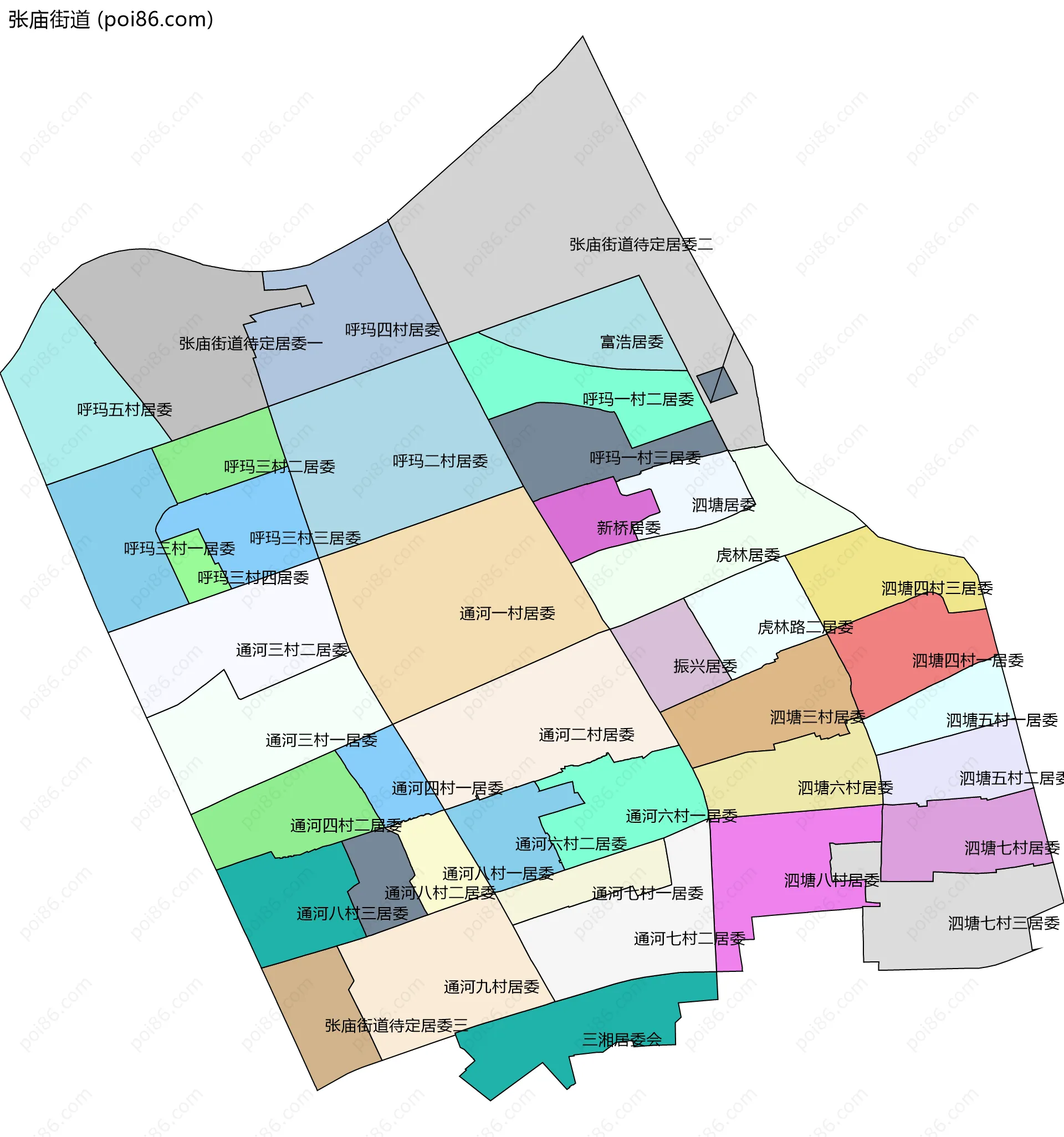 张庙街道边界地图(五级行政区划)