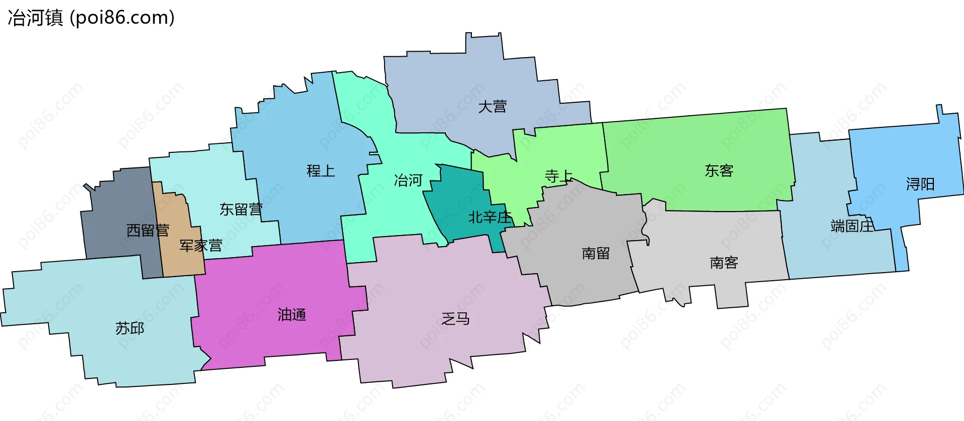 冶河镇边界地图(五级行政区划)