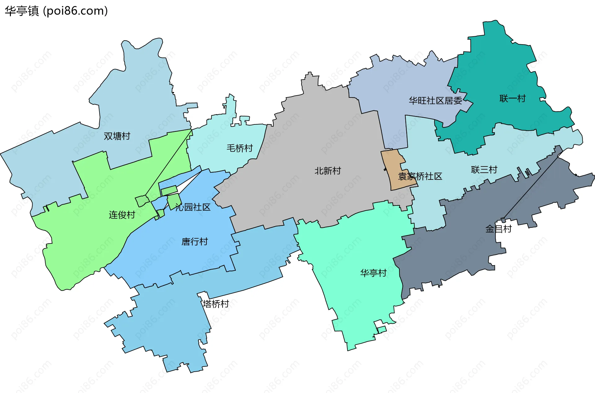 华亭镇边界地图(五级行政区划)