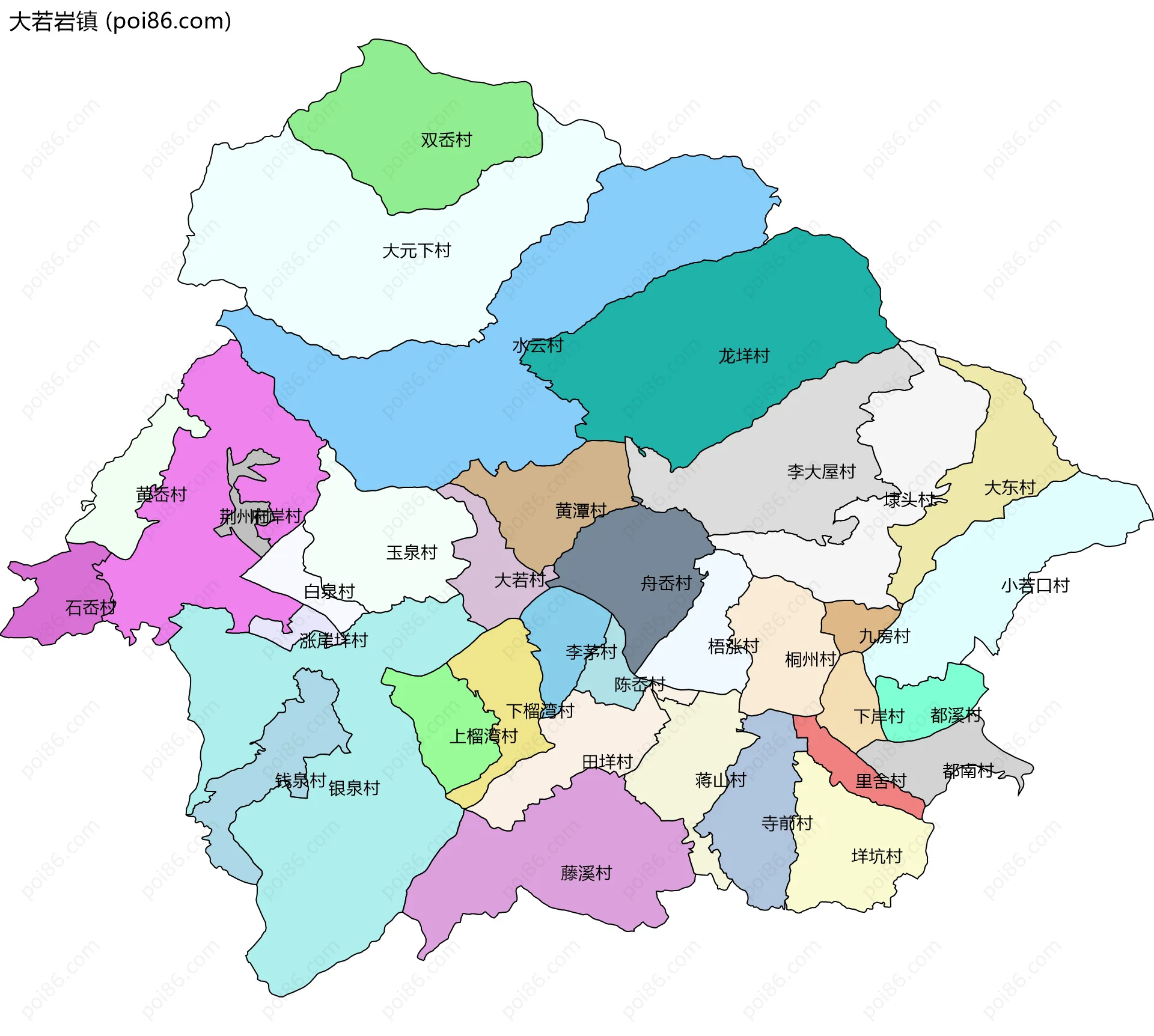 大若岩镇边界地图(五级行政区划)