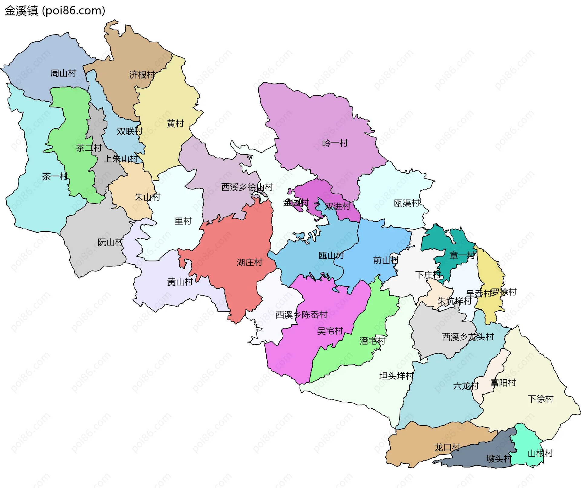 金溪镇边界地图(五级行政区划)