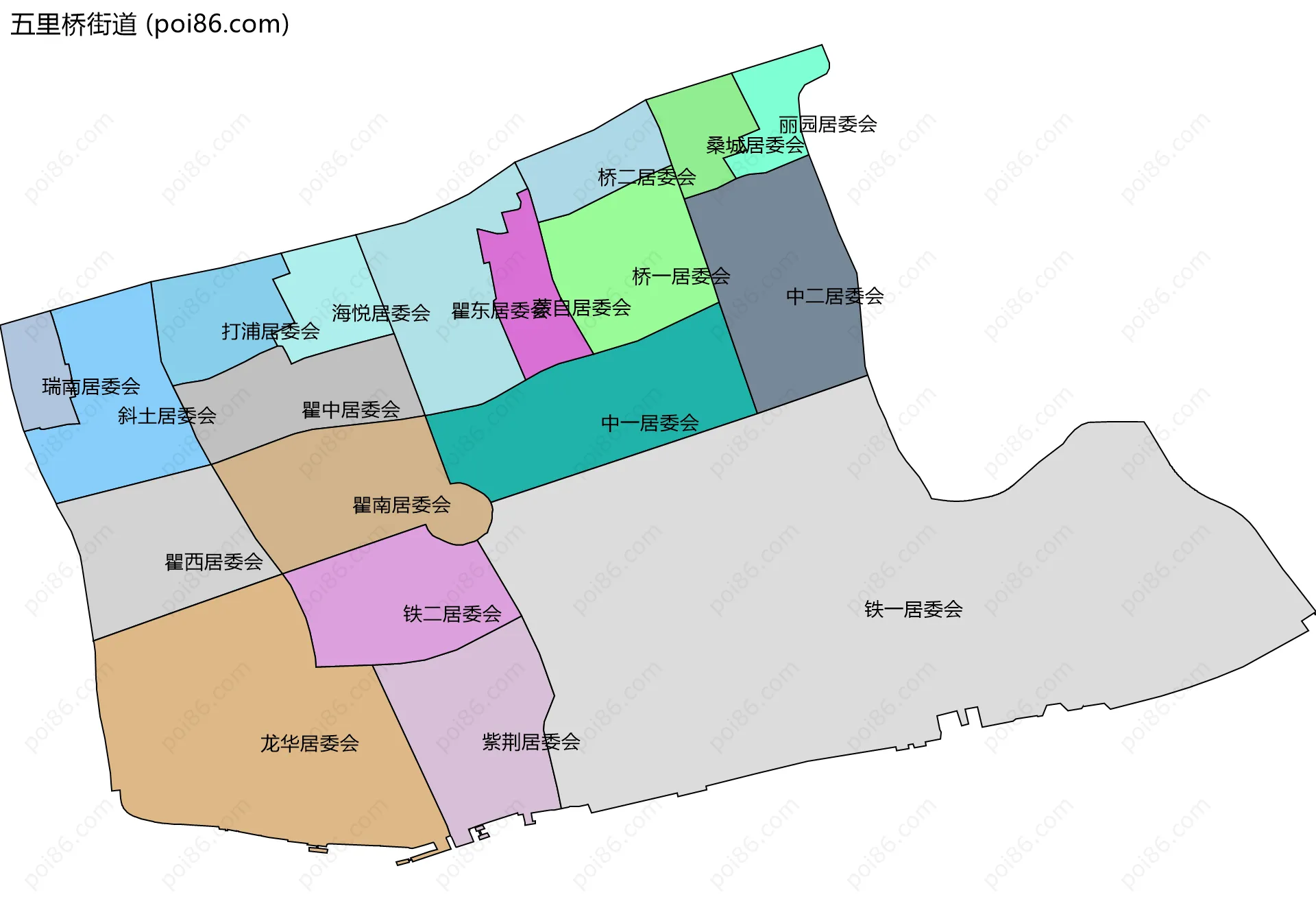 五里桥街道边界地图(五级行政区划)