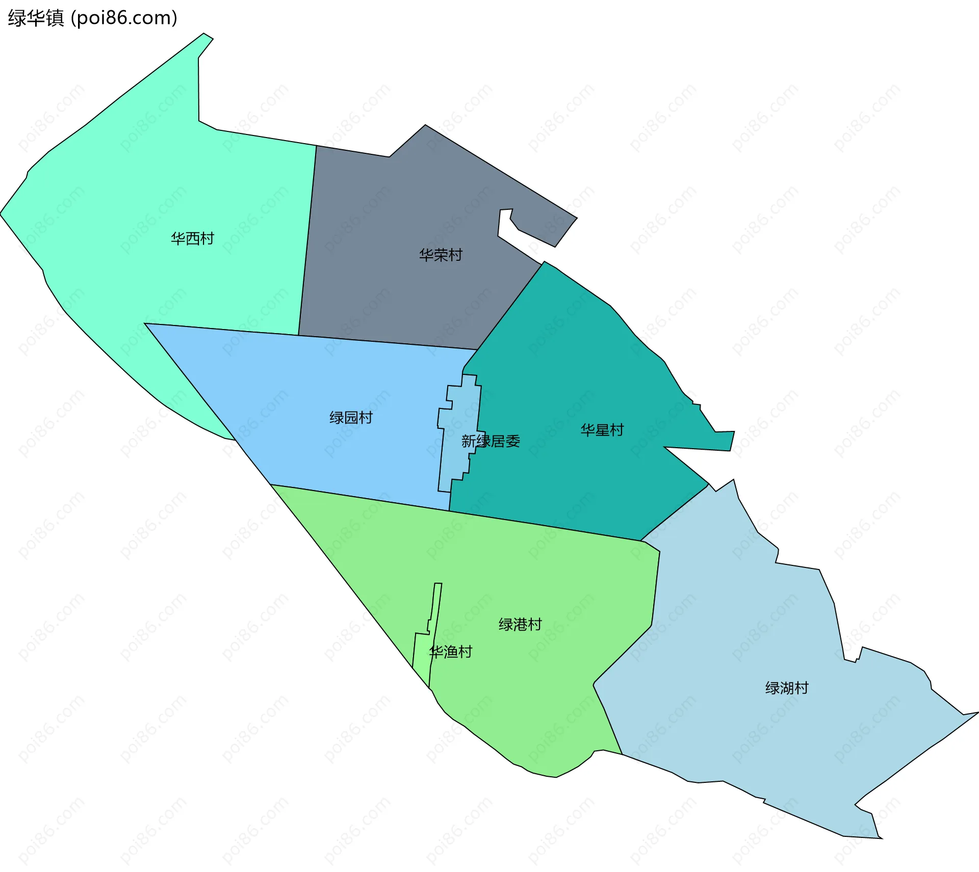绿华镇边界地图(五级行政区划)