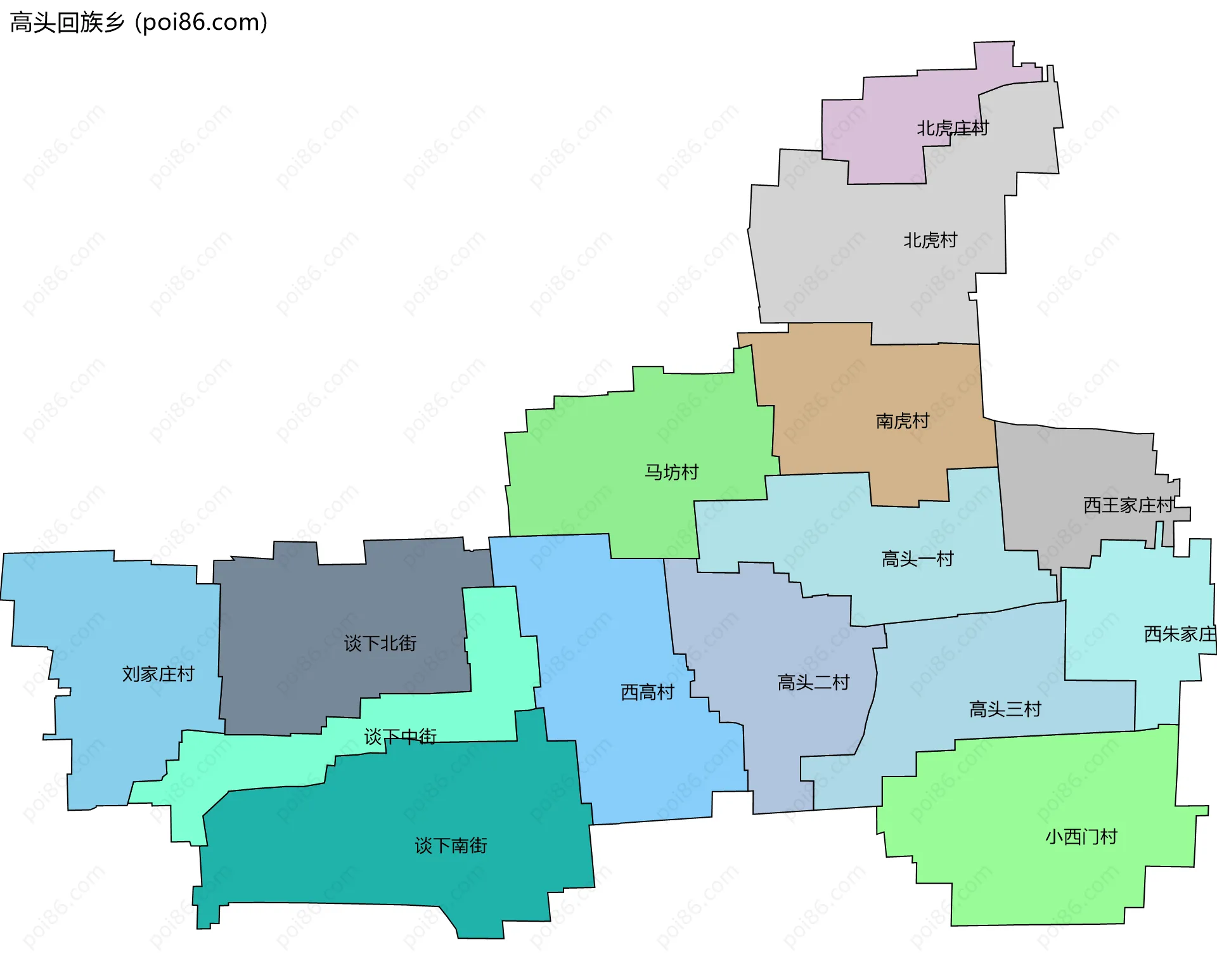 高头回族乡边界地图(五级行政区划)