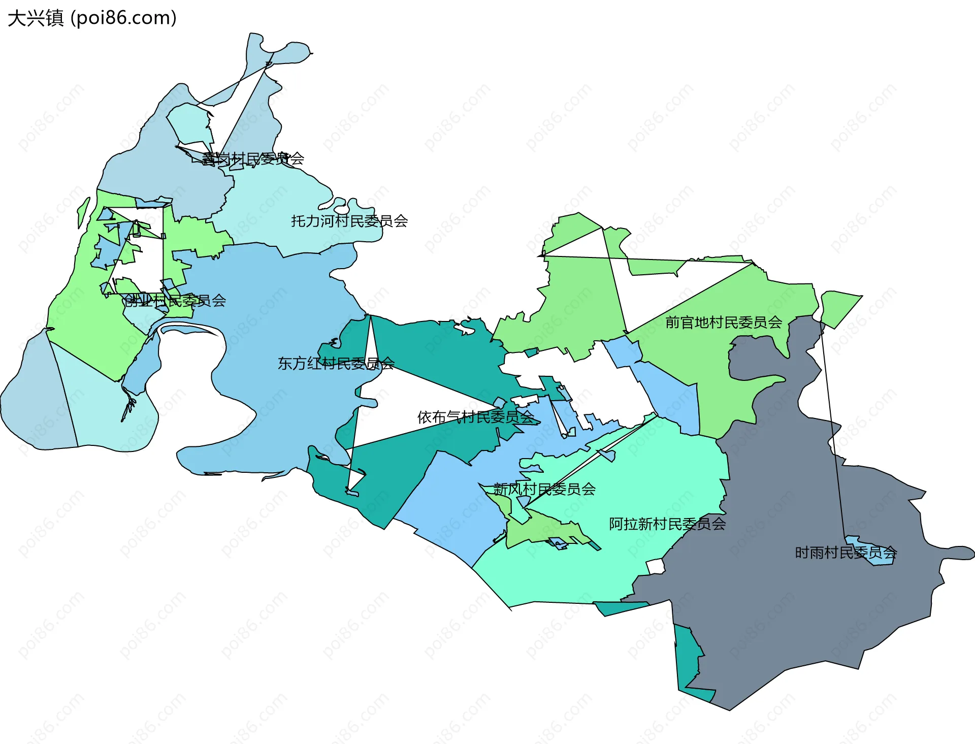 大兴镇边界地图(五级行政区划)
