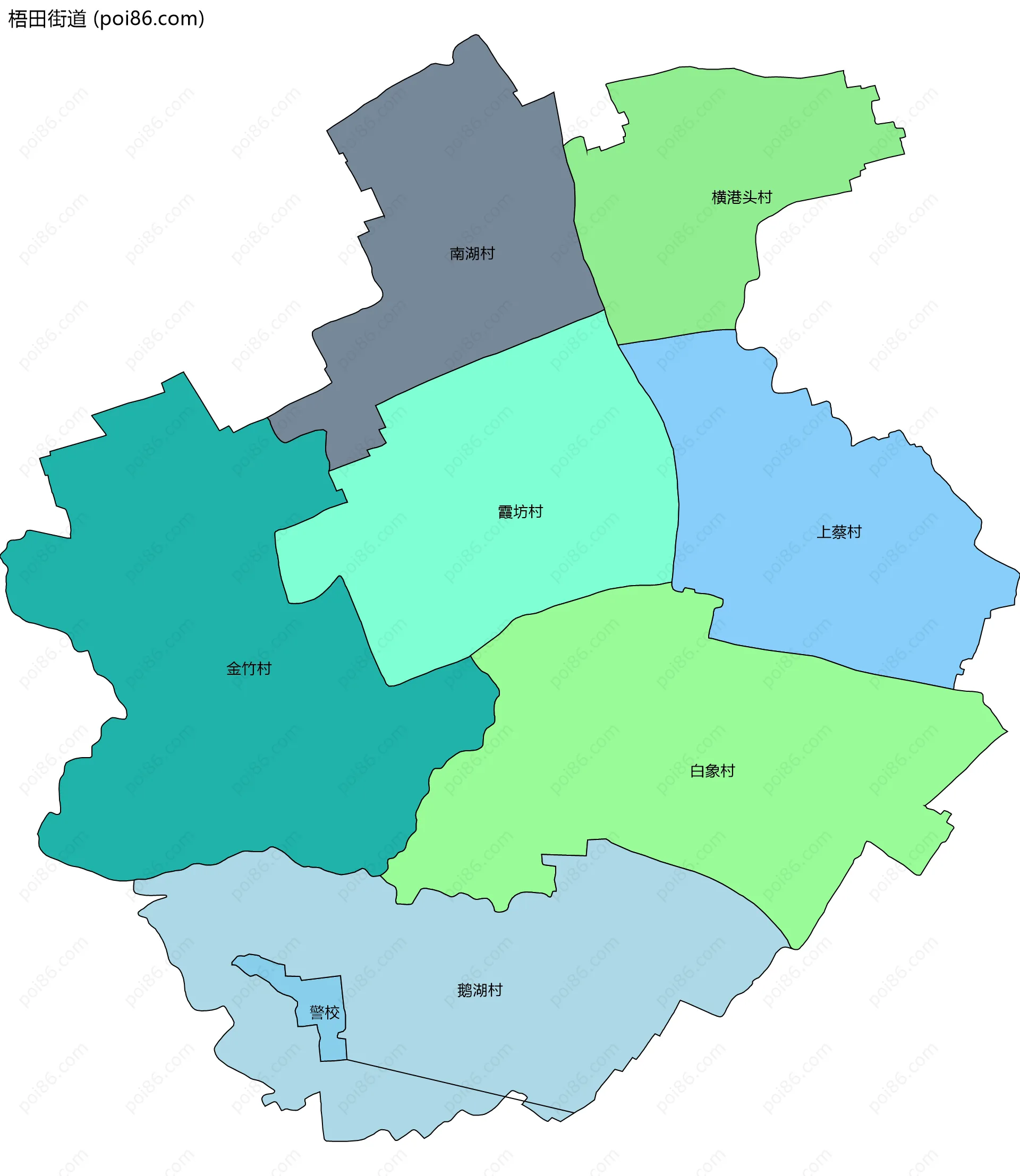 梧田街道边界地图(五级行政区划)