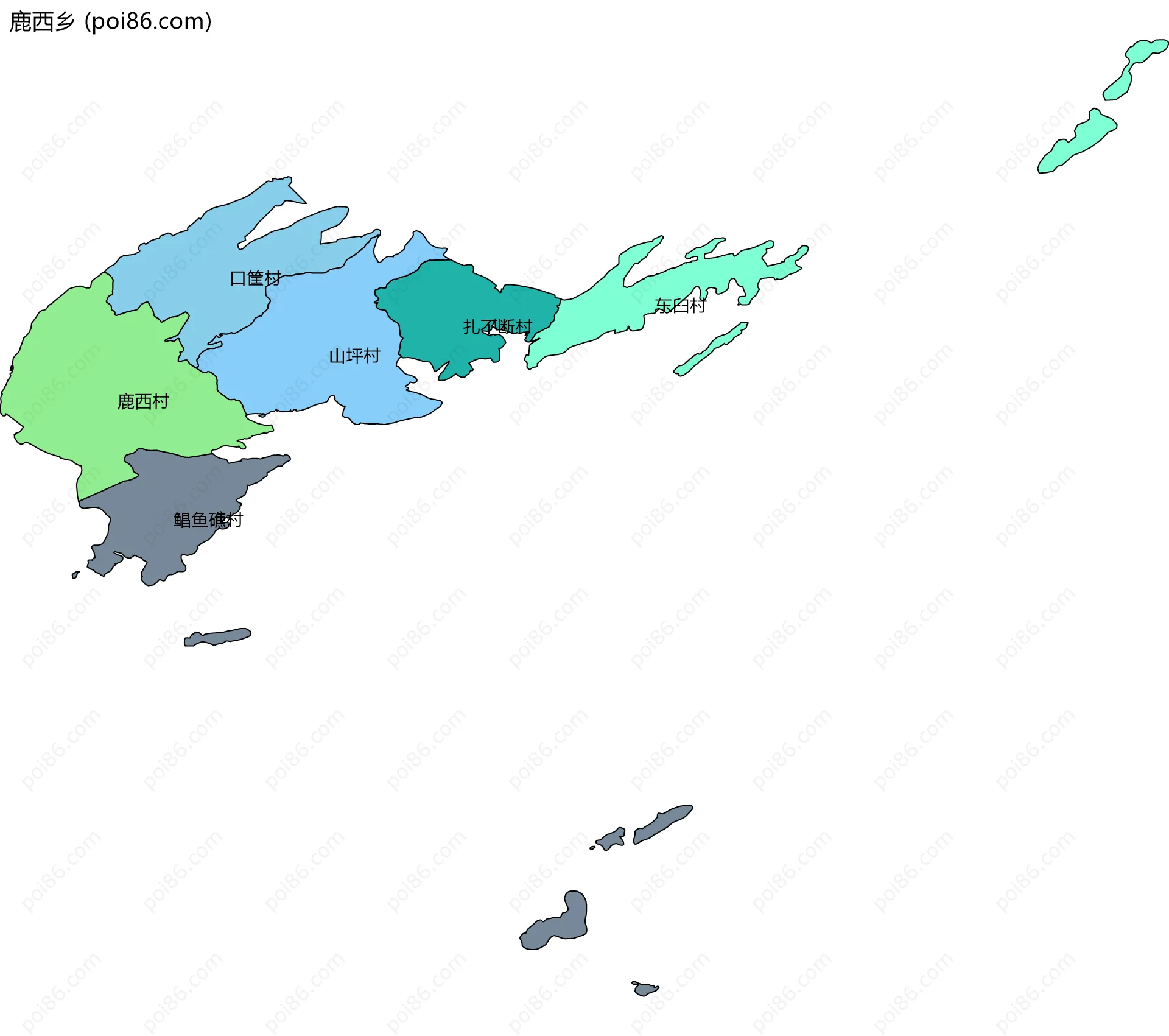 鹿西乡边界地图(五级行政区划)