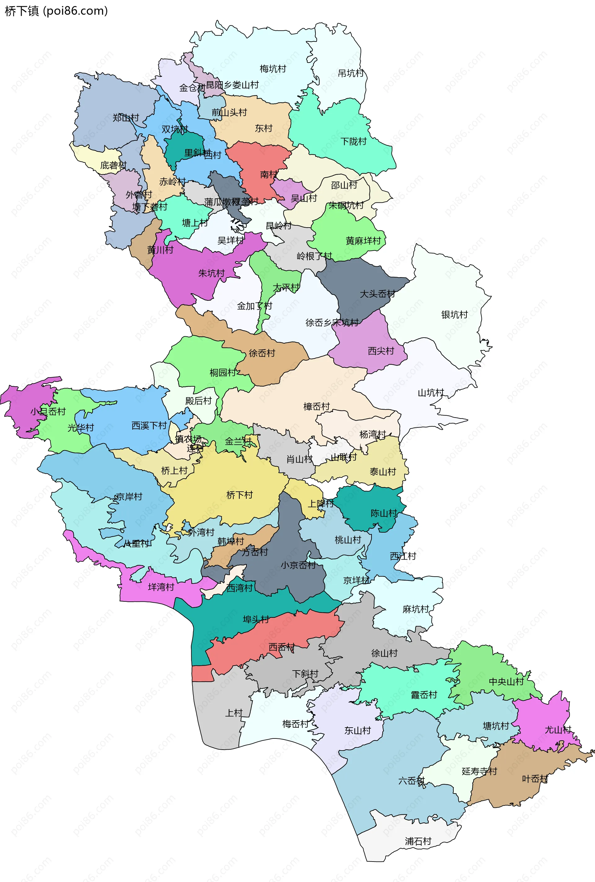 桥下镇边界地图(五级行政区划)