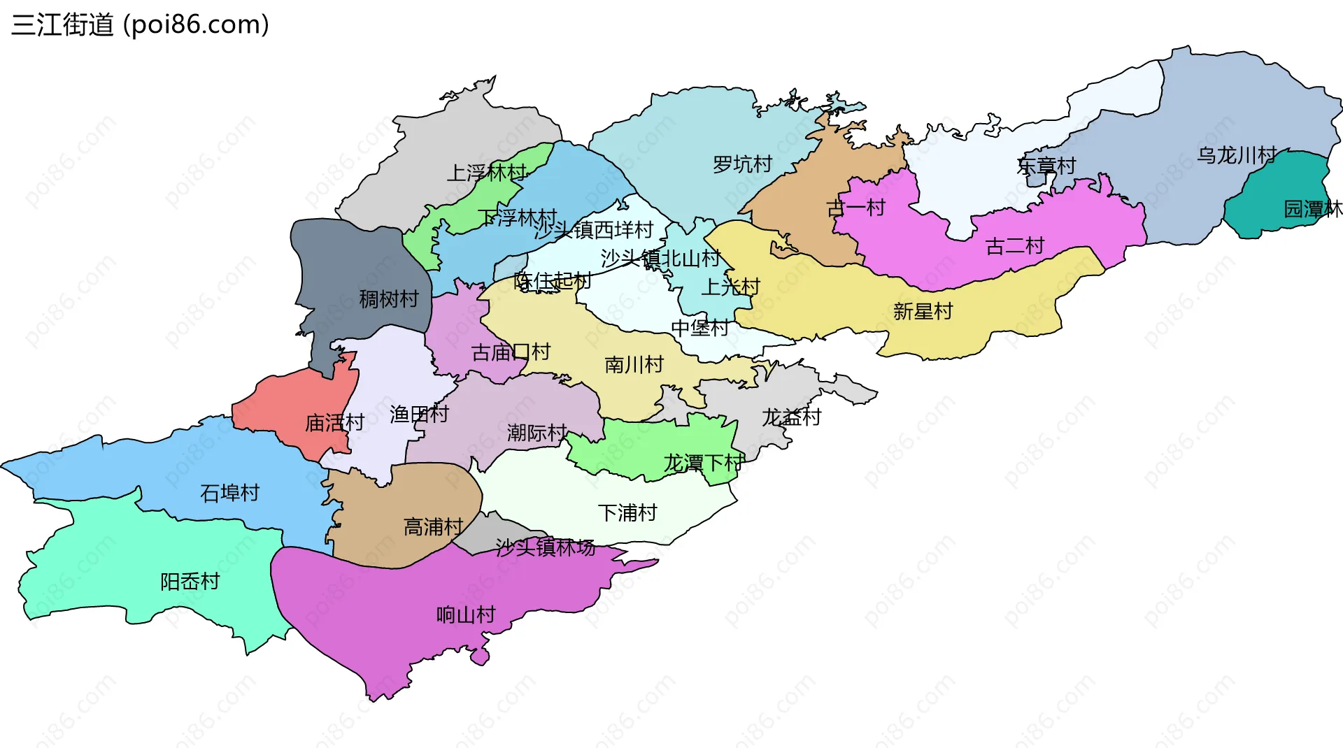 三江街道边界地图(五级行政区划)