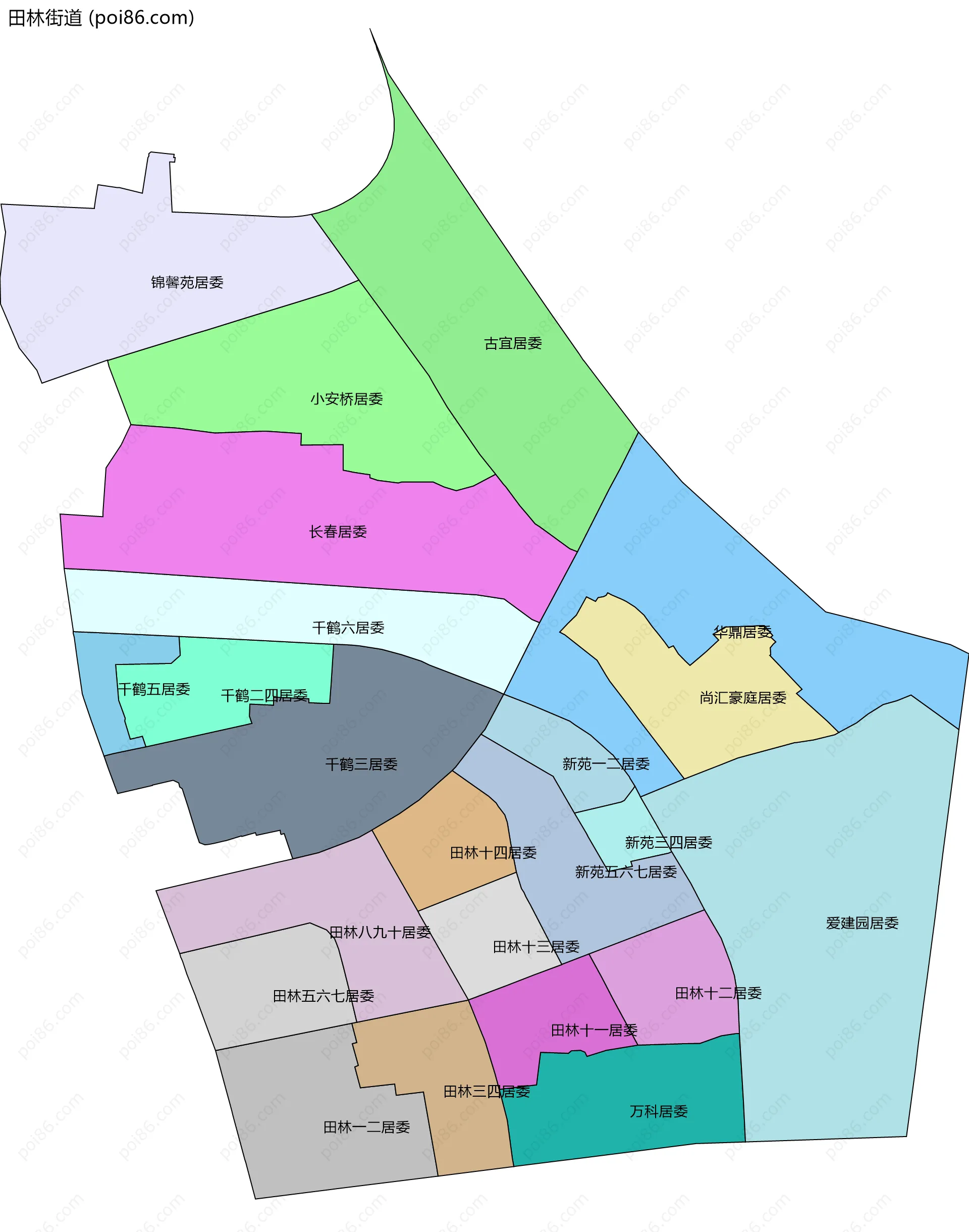 田林街道边界地图(五级行政区划)
