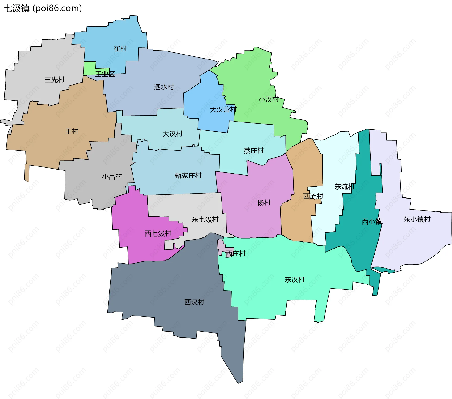 七汲镇边界地图(五级行政区划)
