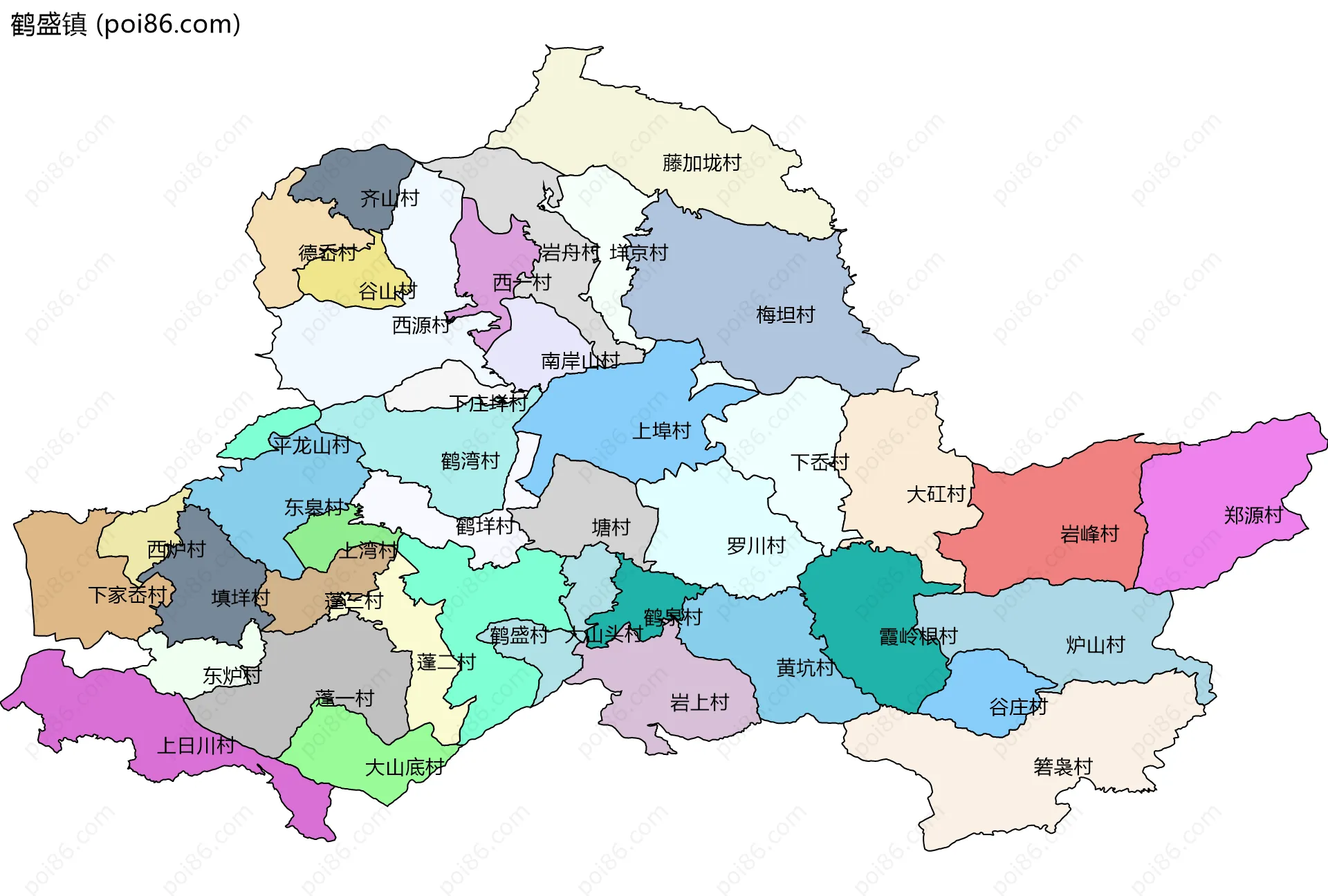 鹤盛镇边界地图(五级行政区划)