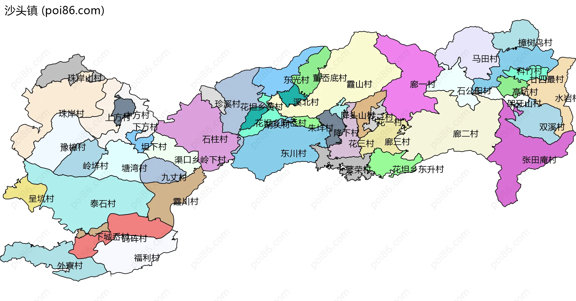 沙头镇边界地图(五级行政区划)