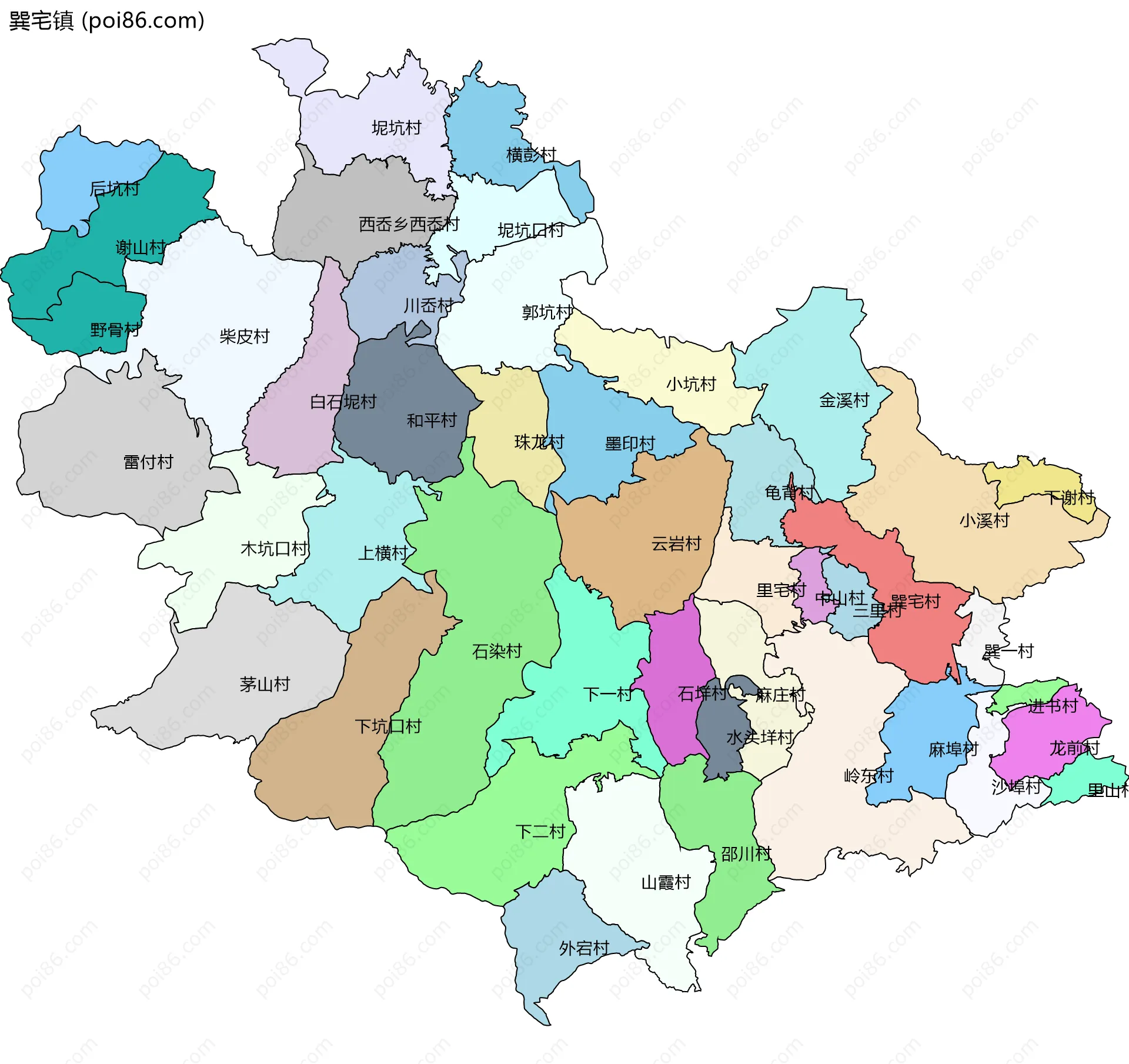 巽宅镇边界地图(五级行政区划)