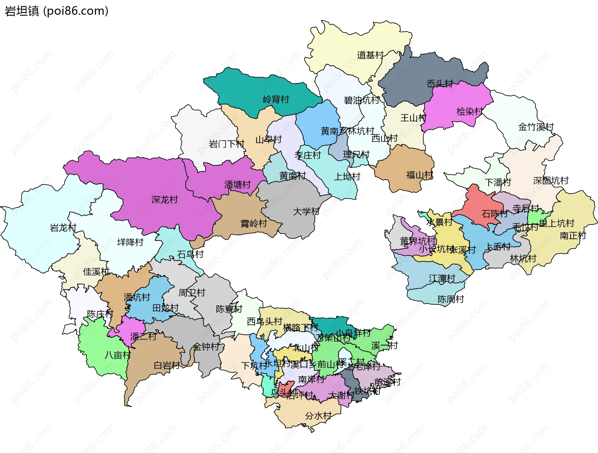 岩坦镇边界地图(五级行政区划)